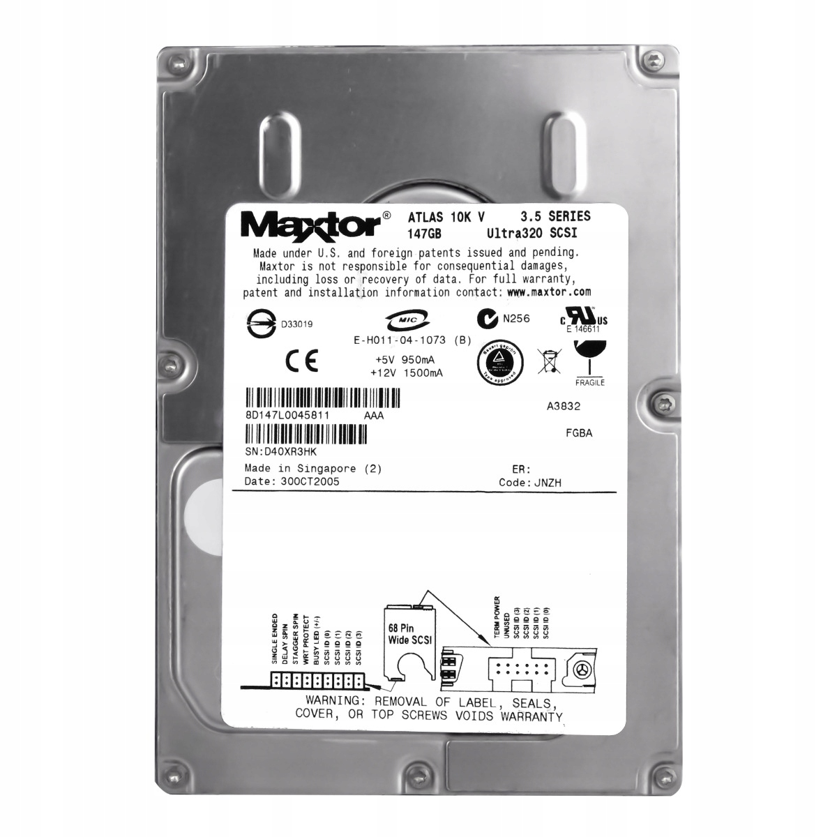 Maxtor Atlas 10K V 147GB 10K 8MB Scsi U320 3.5'' 8D147L0