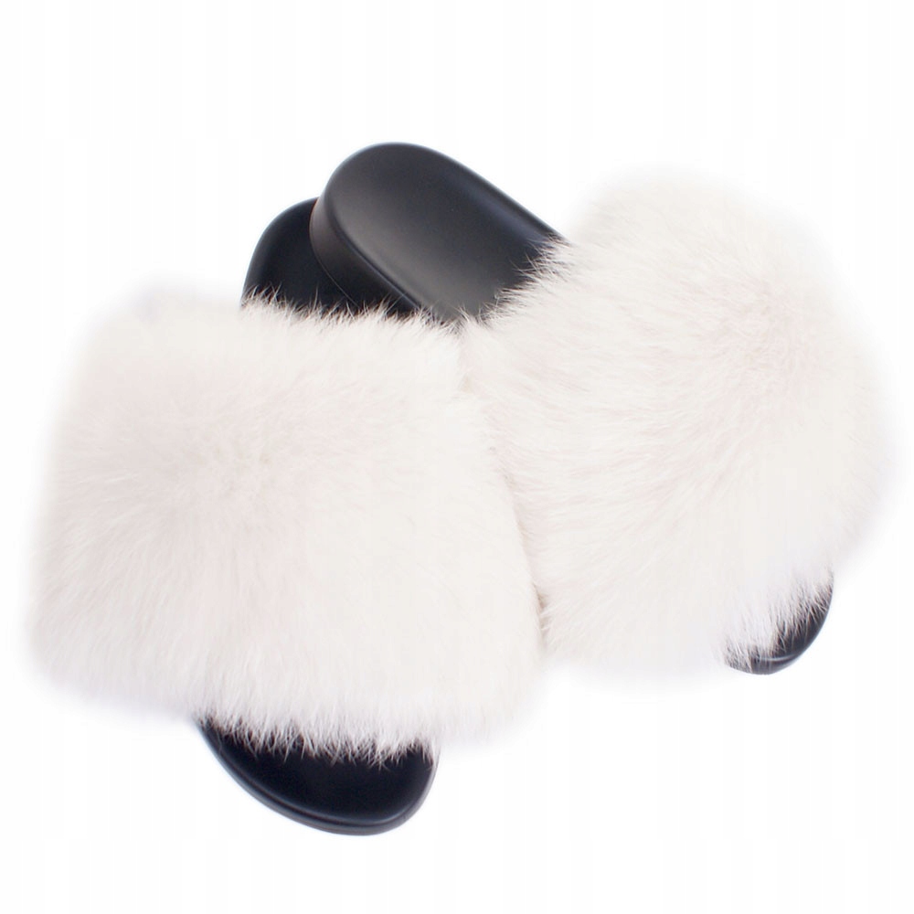 Damskie klapki z białym futrem lisa 41