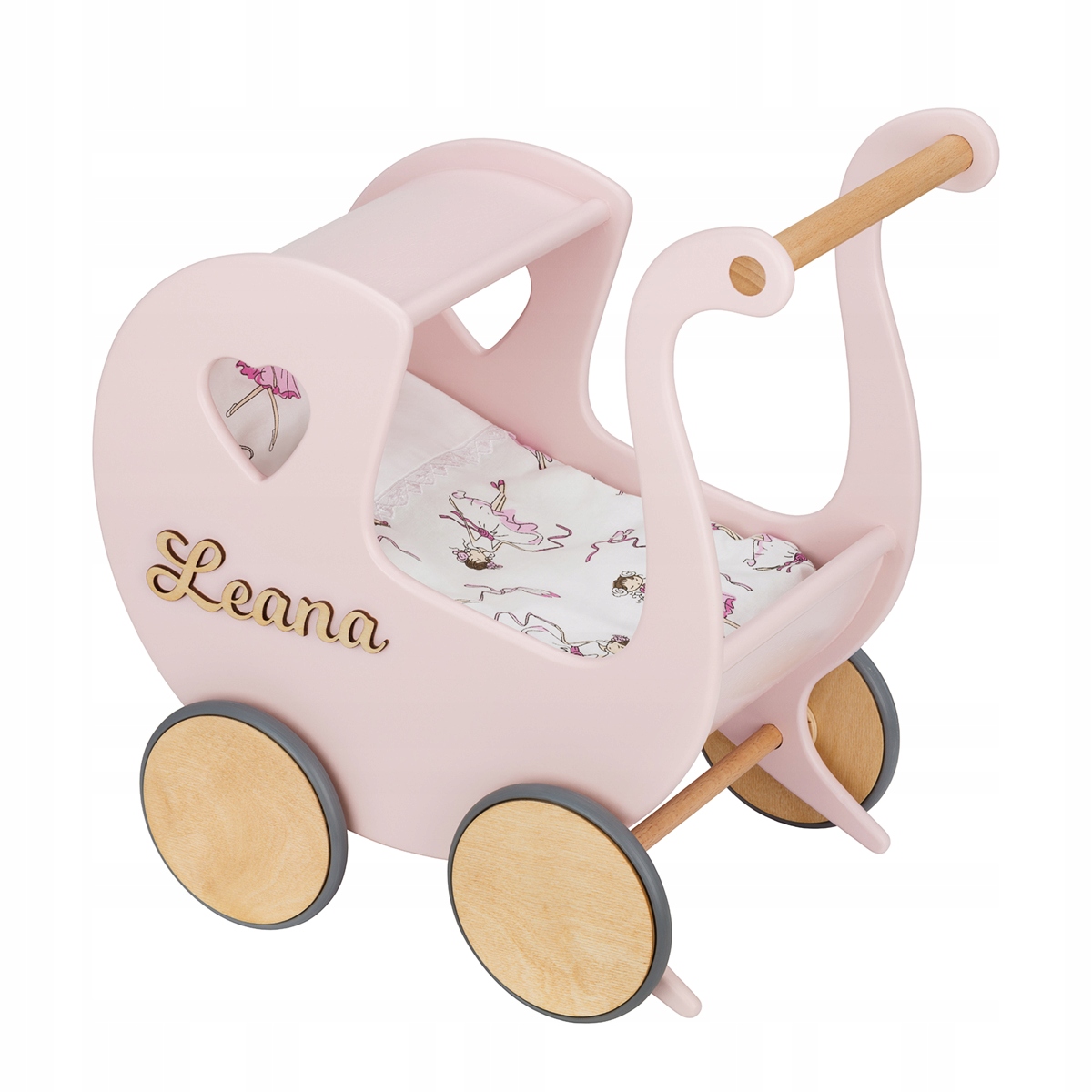 Деревянная коляска для кукол + имя + постельное белье TukuTuk