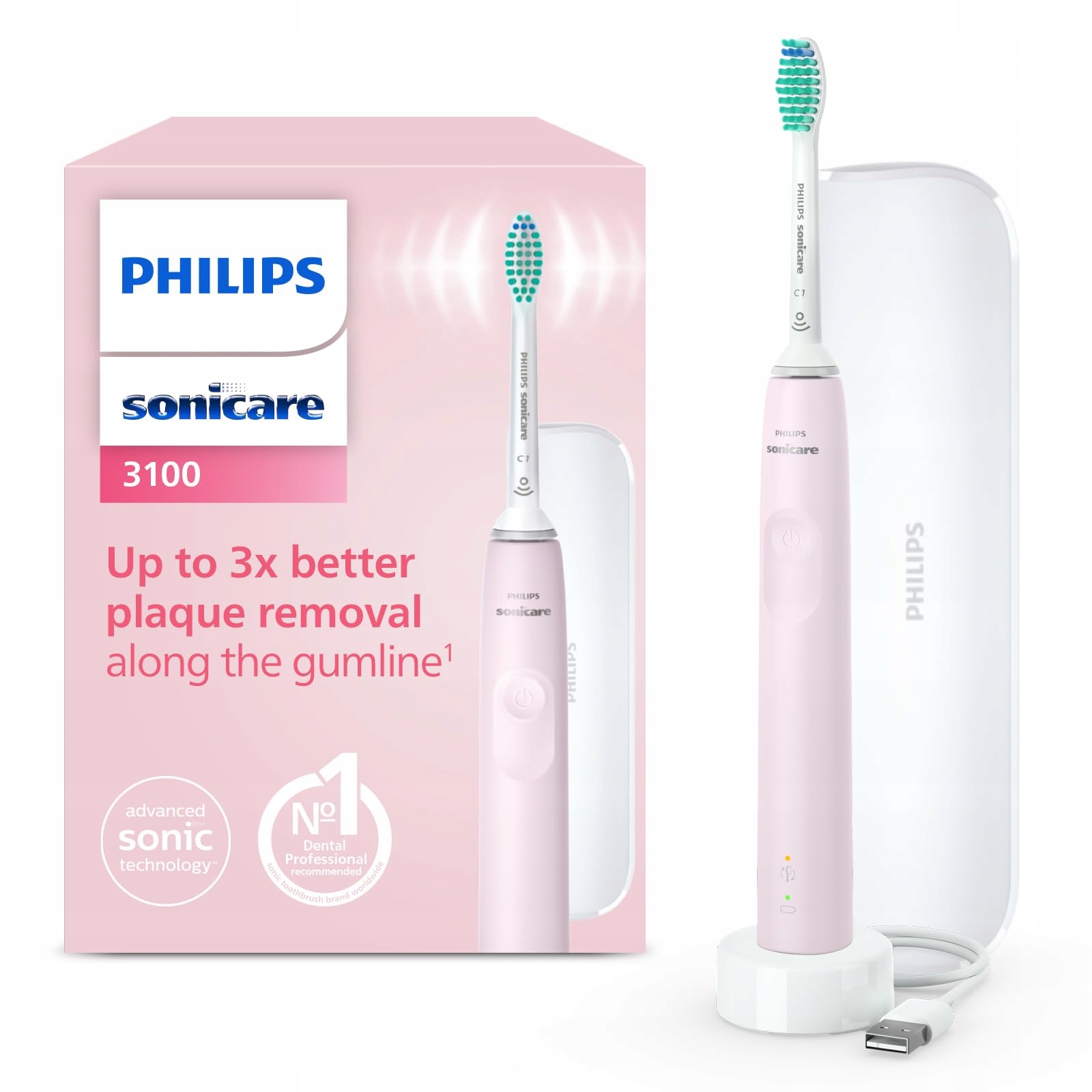 Philips Sonicare 3100 HX3673/11 Szczoteczka soniczna Etui Pink