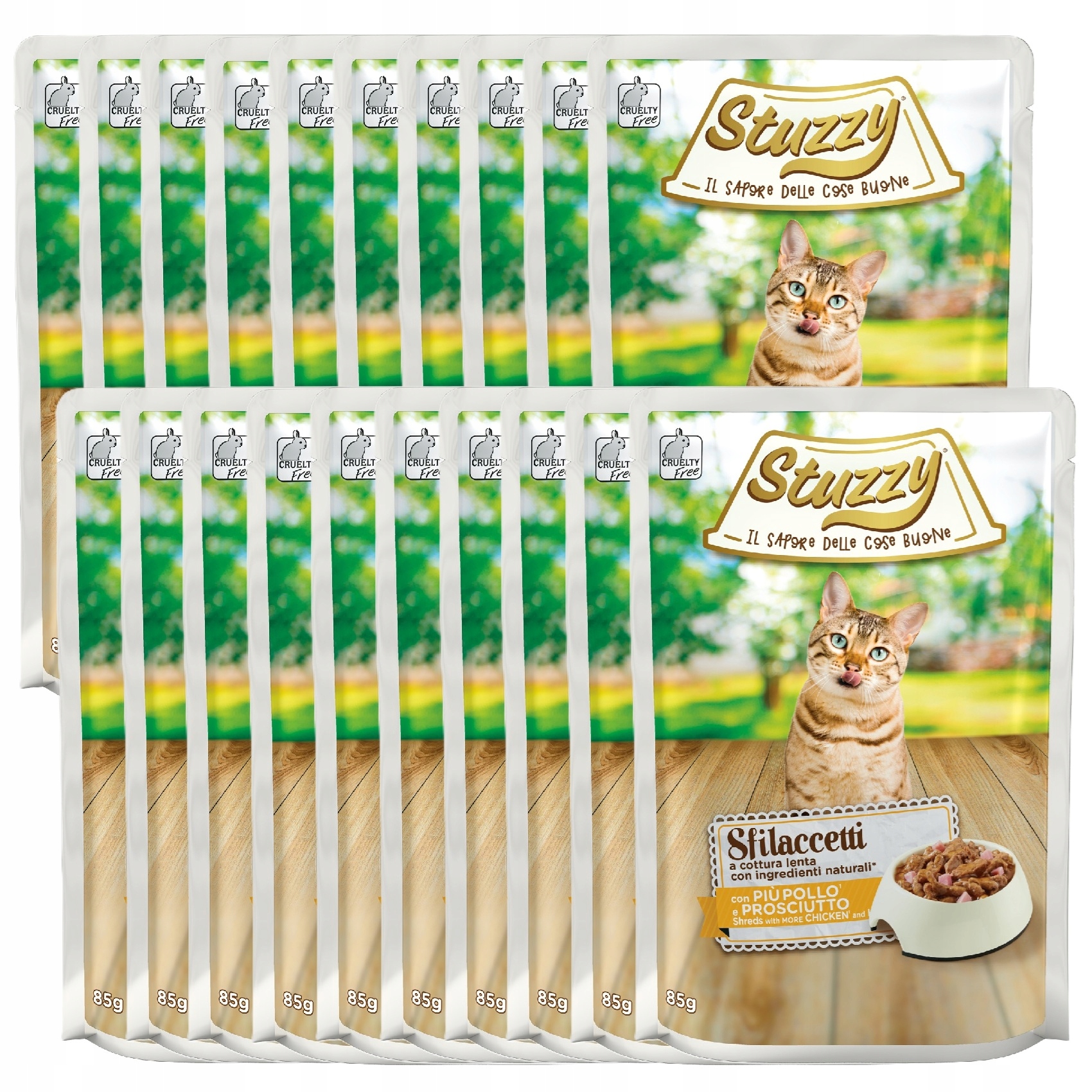Levně Stuzzy Sfilaccetti Cat Shreds Krmivo Vlhké pro kočky Kuře s šunkou 20x85 g