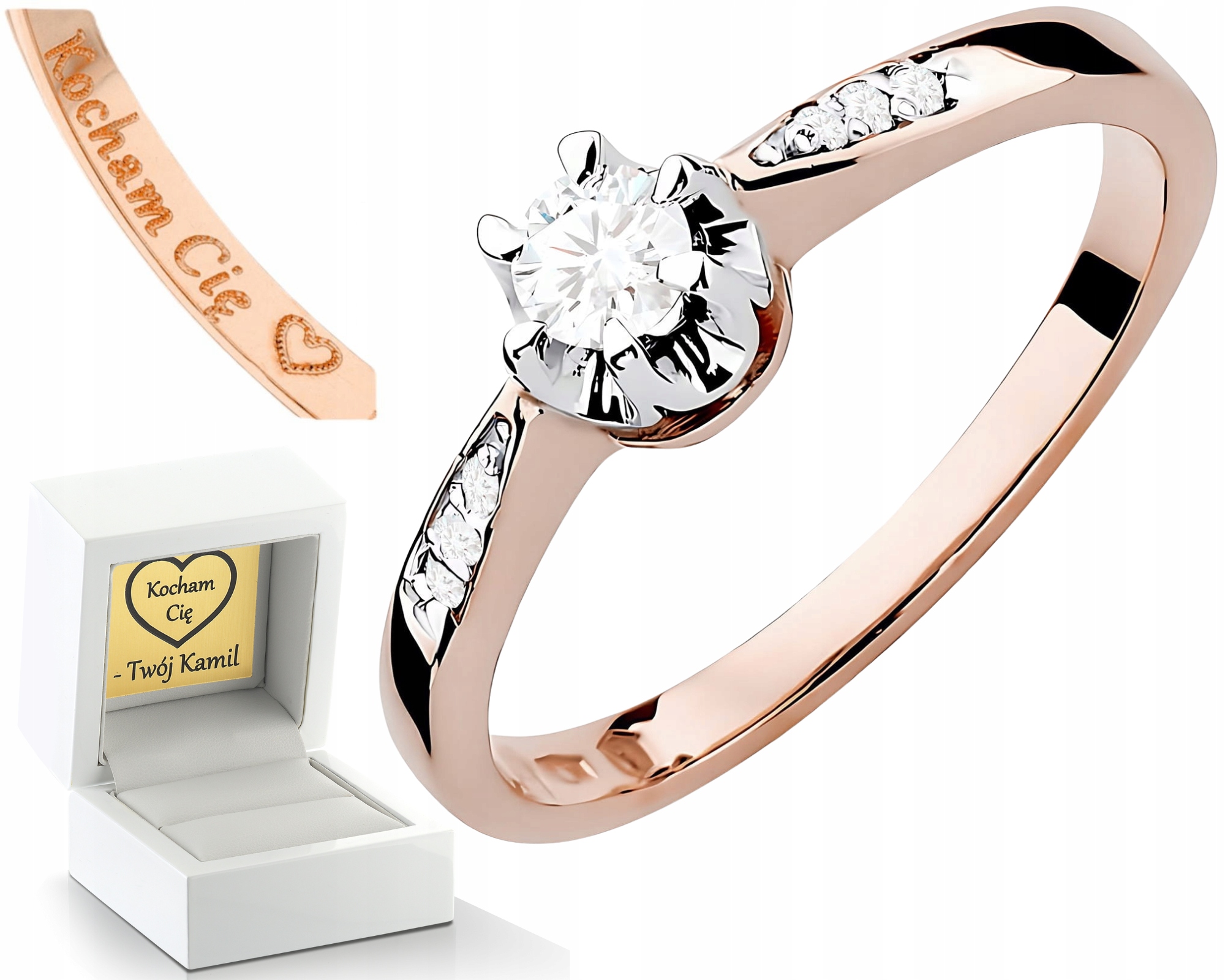 Růžové Zlato Prstýnek S Laboratorními Brilianty Gravírování 585 Dárek