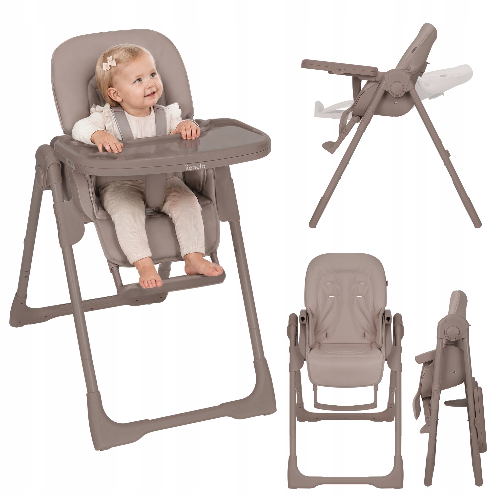 Lionelo Linn Plus Krzesełko do karmienia regulowane składane Beige Taupe