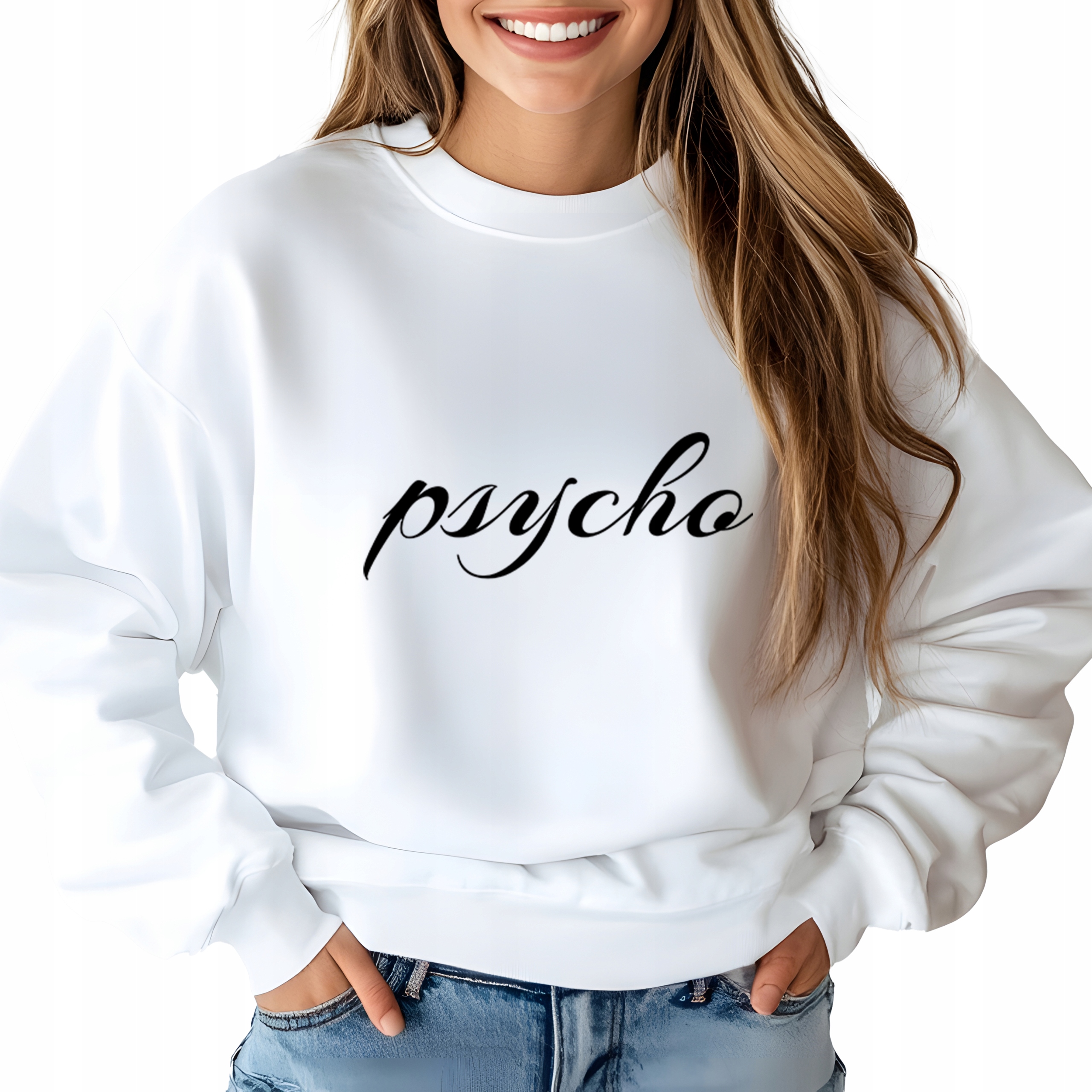Mikina Bílá Bavlněná Teplá Jako Dárek pro kolegyni Psycho Vel S