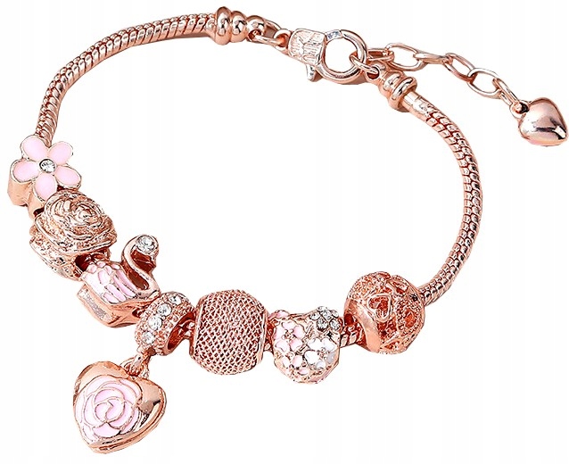 

Bransoletka Gold Rose modułowa Róż charmsy Beads
