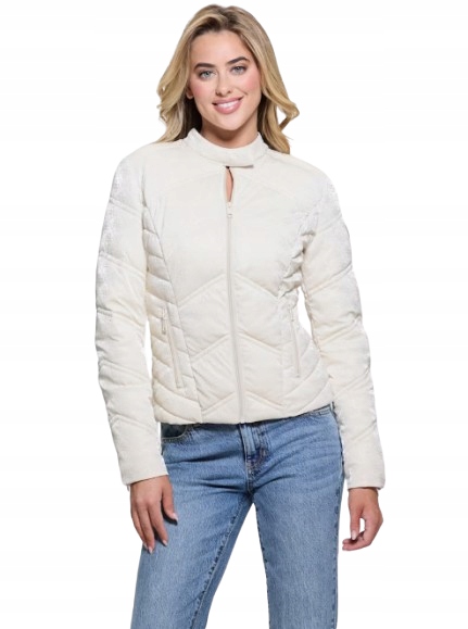 Guess Dámská Krémová Bunda S Potiskem Na Zip