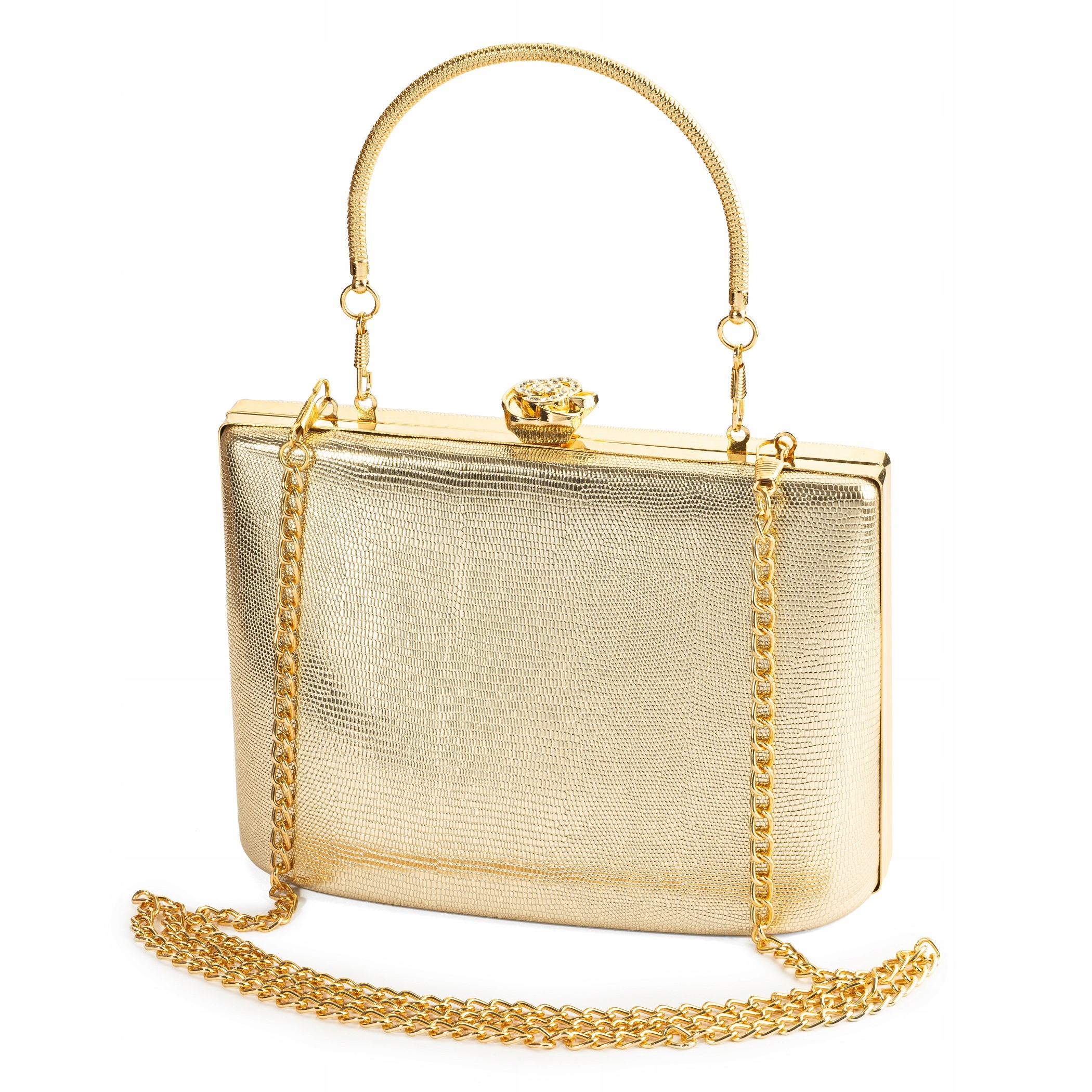 Dámská zlatá elegantní kabelka s rukojetí na řetízku, večerní