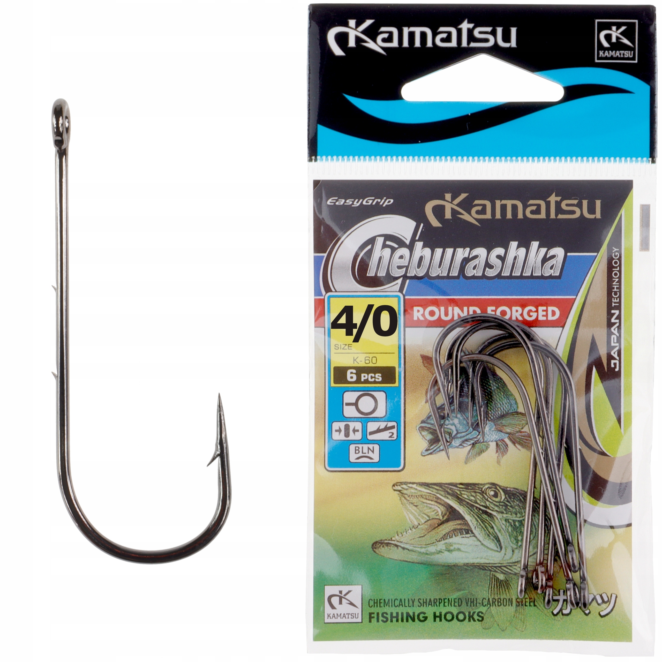 Haczyki Cheburashka Round Forged 4/0 Kamatsu 6 szt. z zadziorami na trzonku