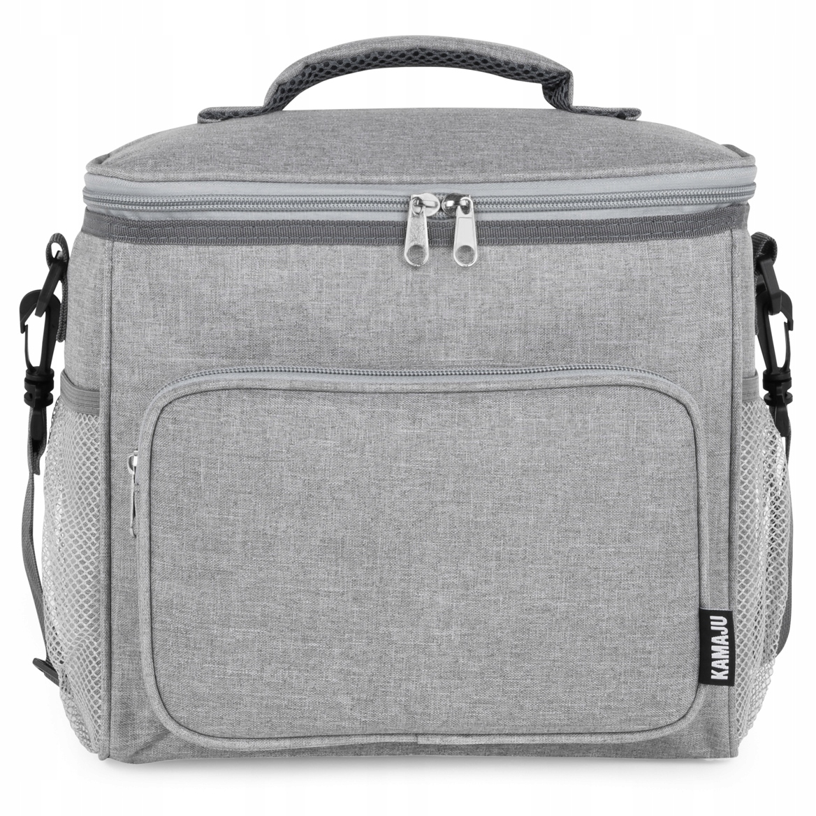 SOLIDNA TORBA TERMICZNA NA LUNCH PIKNIK 2 KOMORY + KIESZENIE PASEK SZARA
