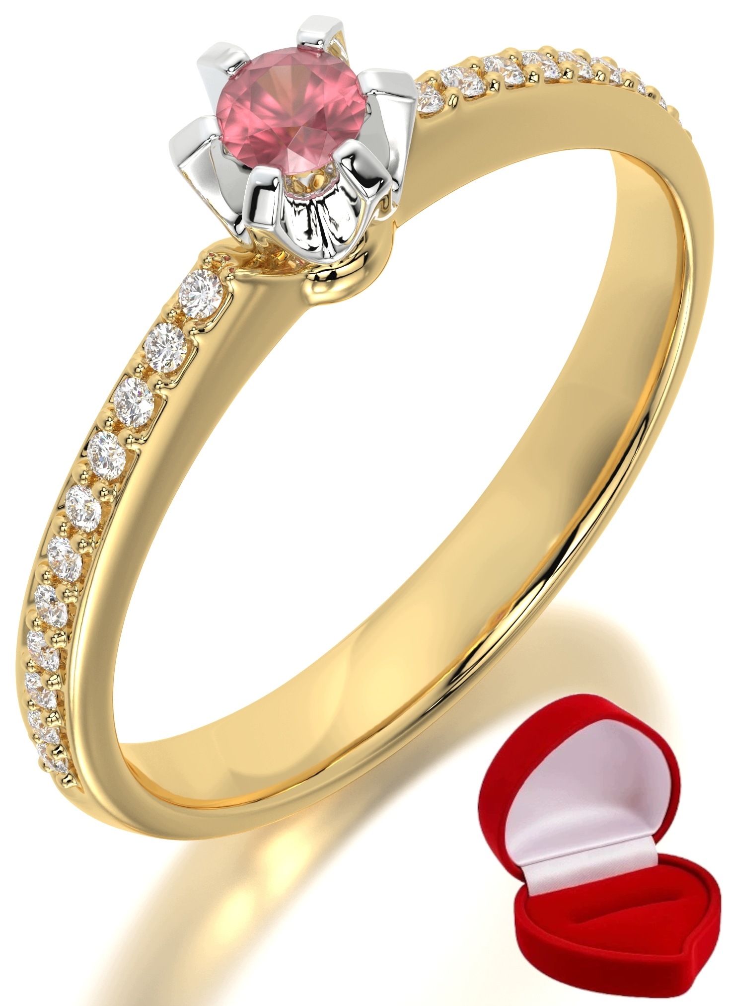 Zlatý Prstýnek 585 14k Rubín 0,09 ct Krabička R30