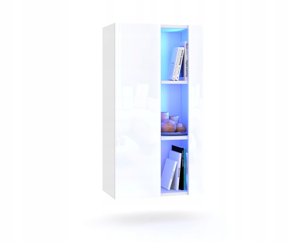 Witryna Wisząca Szafka RTV do Salonu Komoda Biały Połysk LED