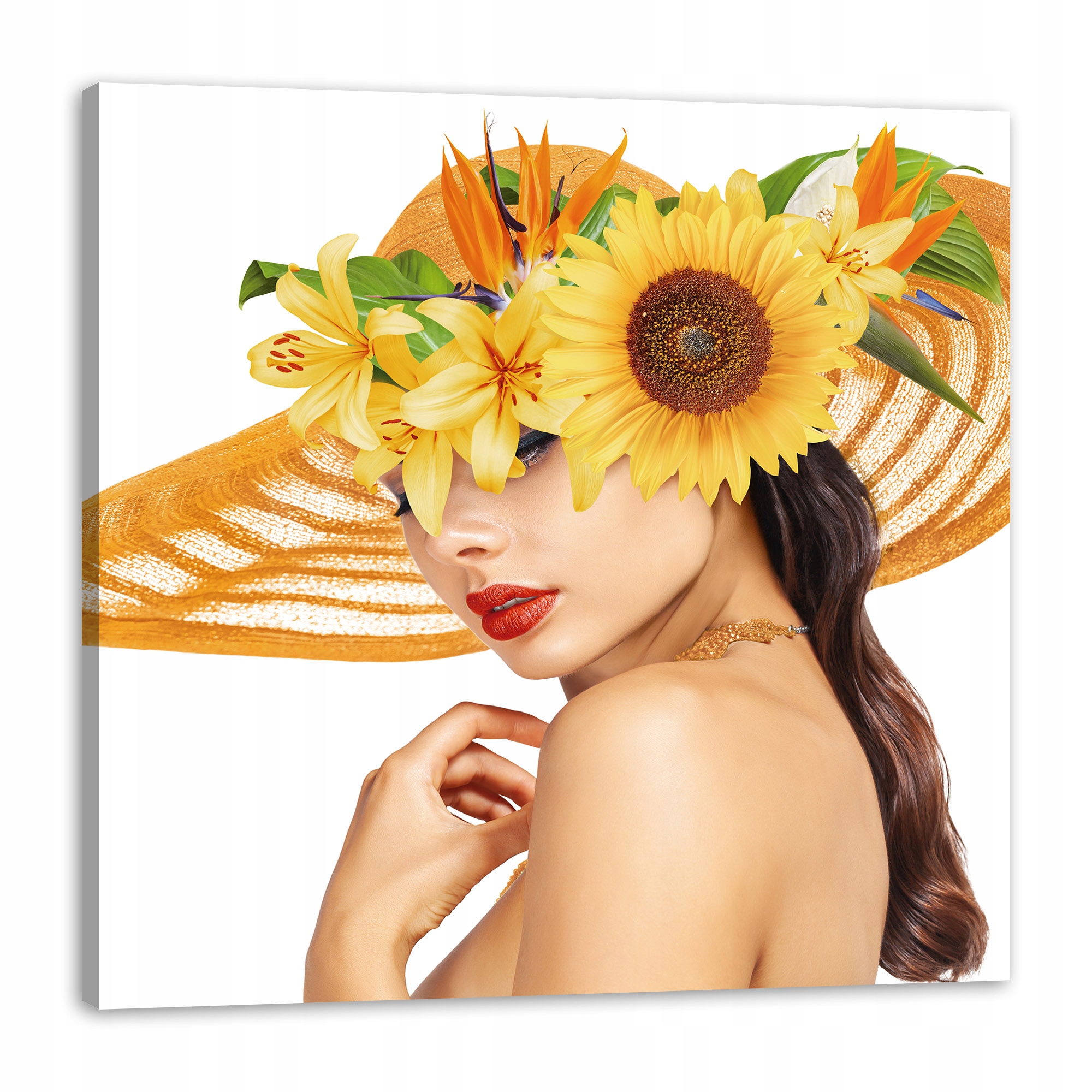 Obraz na plátně Léto Žena Krása Klobouk Květiny 90x90 cm