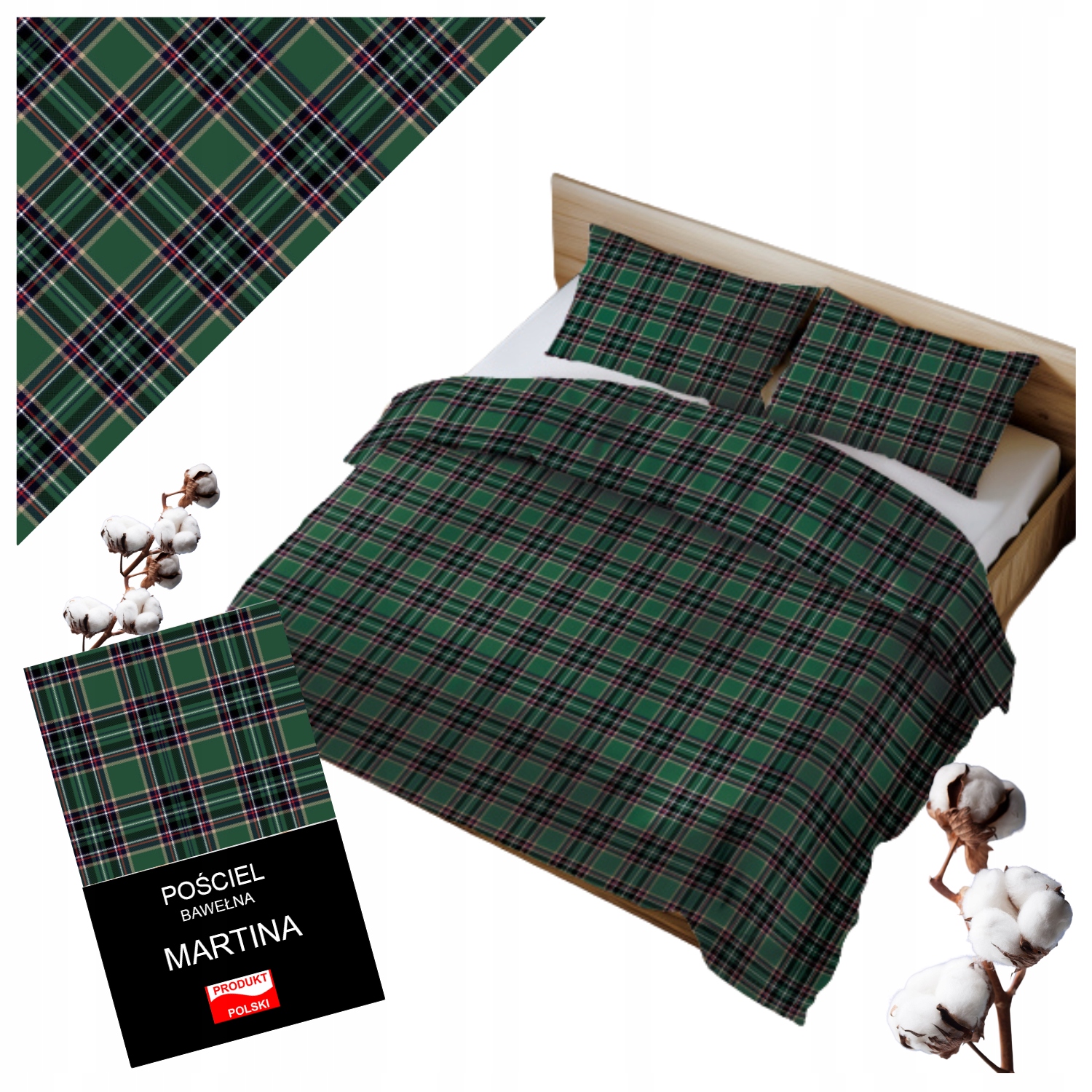 Povlečení 200x220 Komplet z bavlny na zip Zelená Mřížka