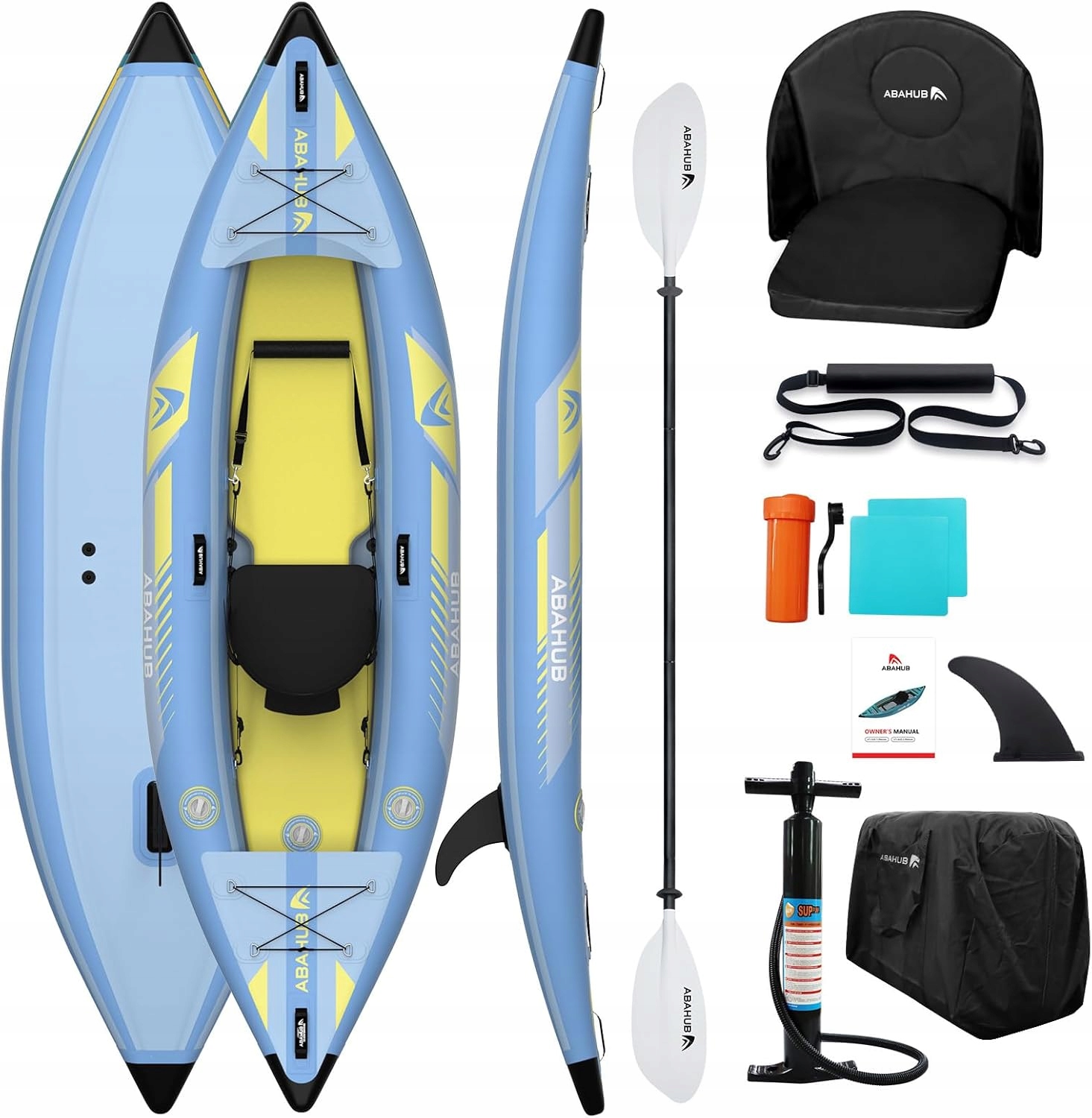 Abahub 320 cm, nadmuchiwany kajak dla 1 osoby z wiosłem i siedziskiem