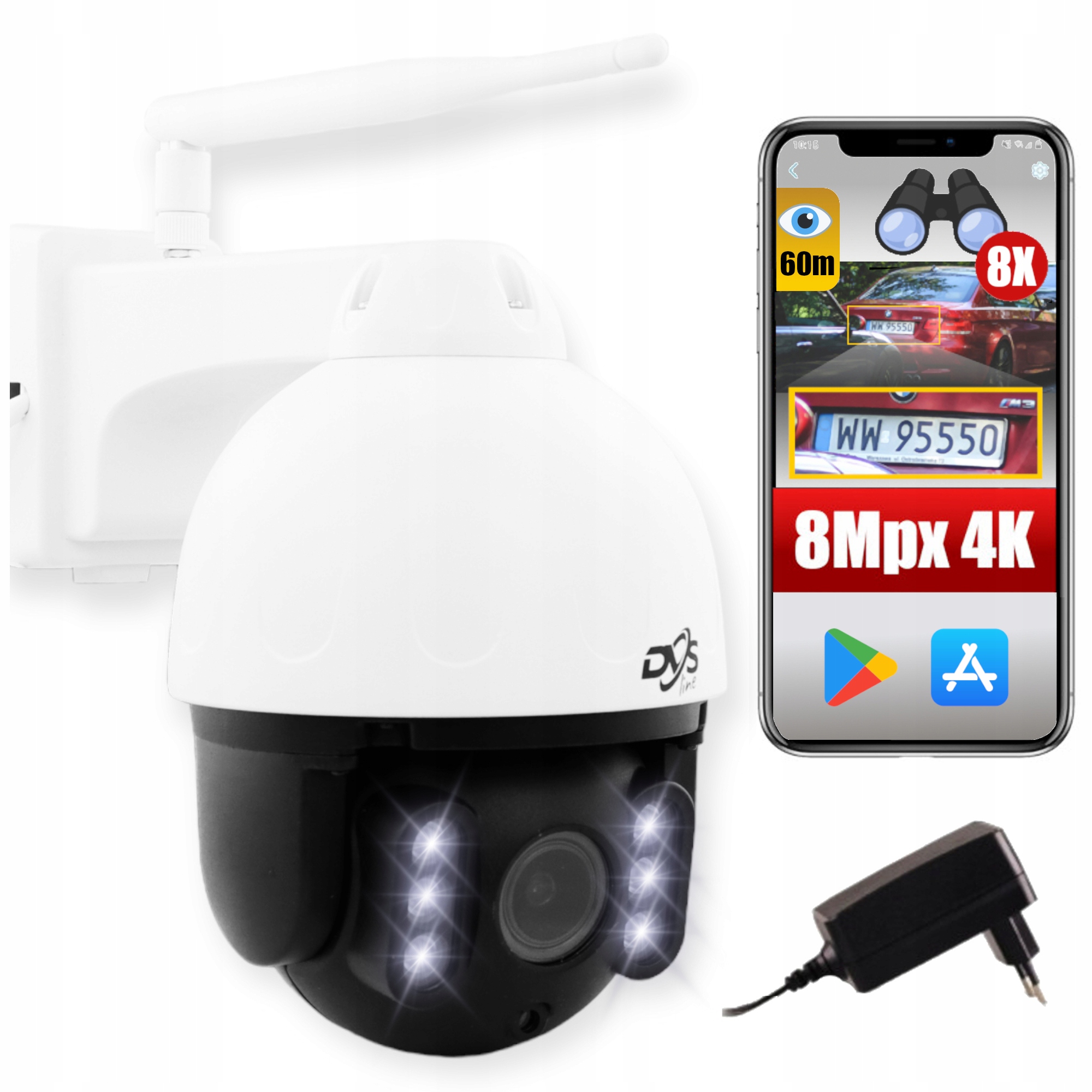 Vonkajšia Rotačná Kamera Wifi Ip Bezdrôtová Wifi 8Mpx 4K Zoom X8 Dvs