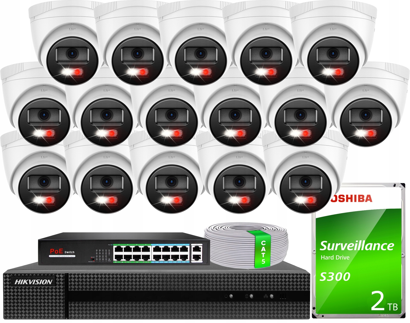 Vonkajšie monitorovanie 16 Ip kamery PoE HiLook Rekordér Hikvision 2TB
