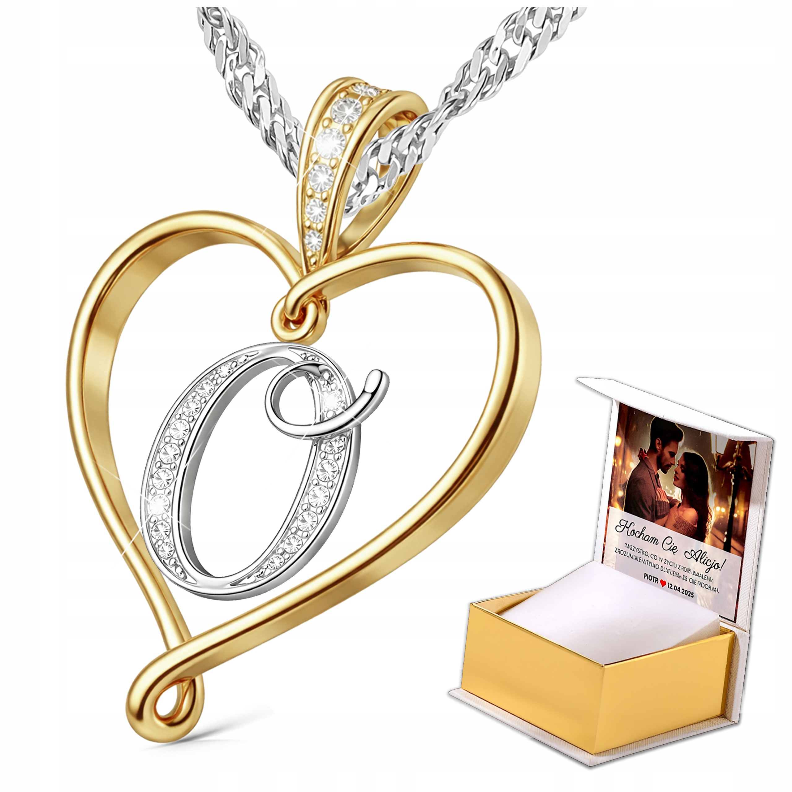 Stříbrný náhrdelník s písmenem písmenka O Zlaté srdíčko Láska Stříbro Potisk