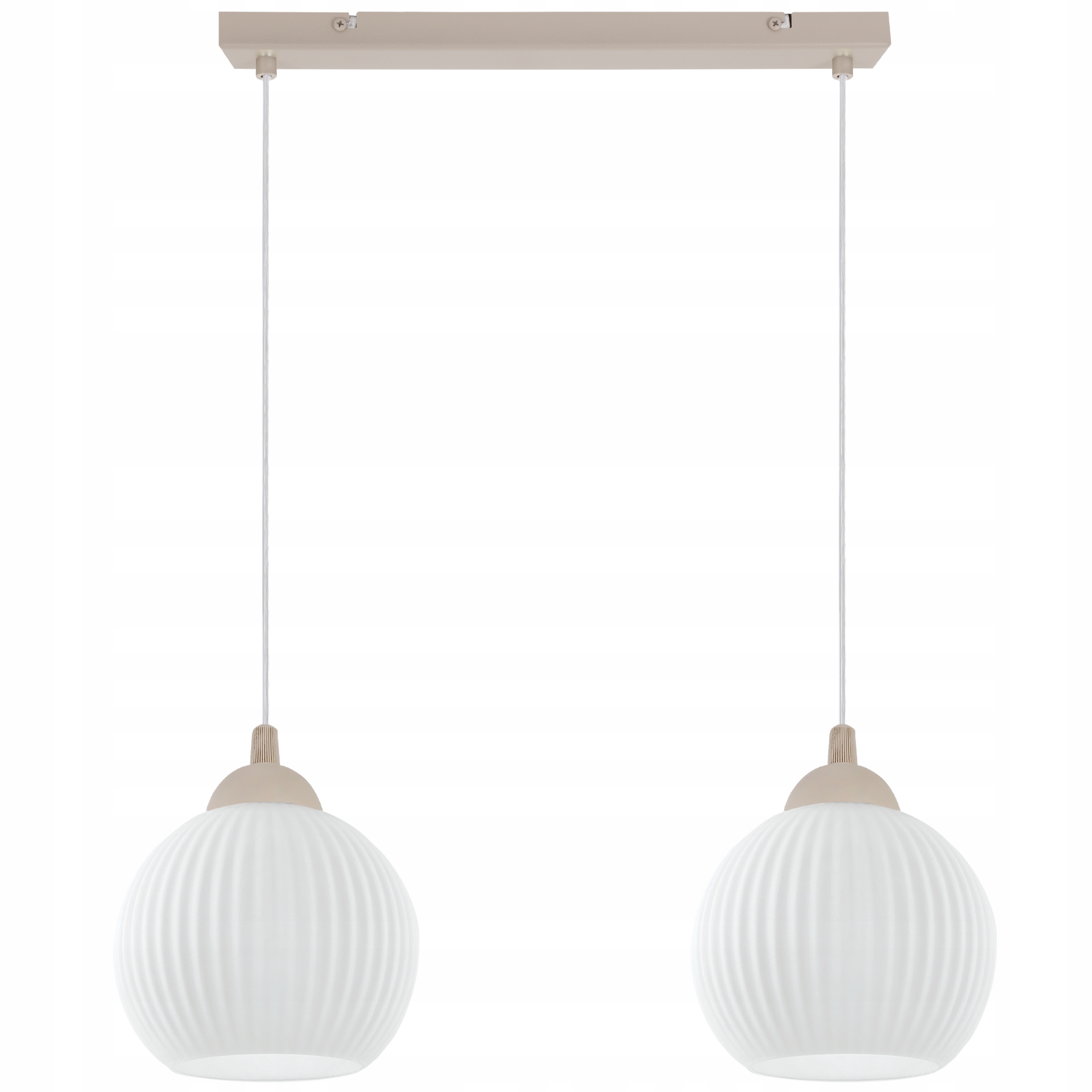 Závěsná Stropní Lampa Lustr Dvojitý Béžový Bílé Skleněné Koule Nad Stůl