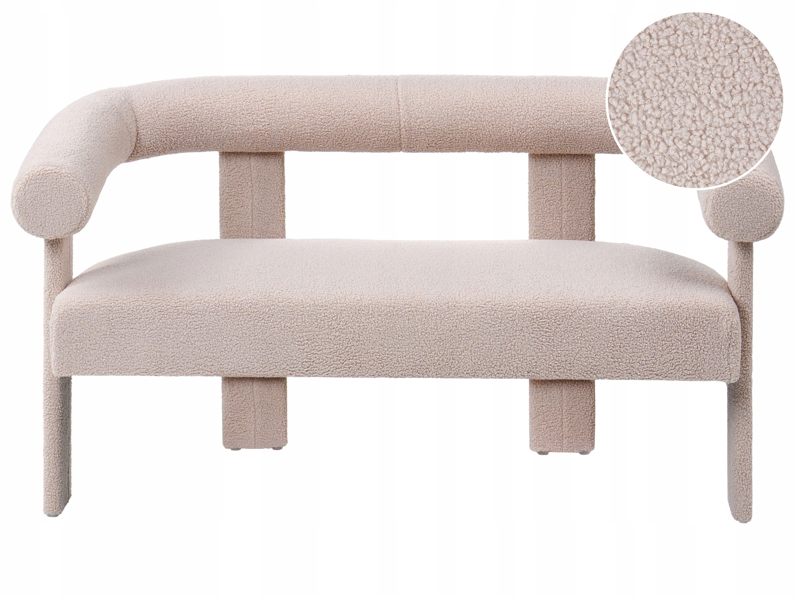 Sofa dwuosobowa w pełni tapicerowana boucle jasnobeżowa do salonu