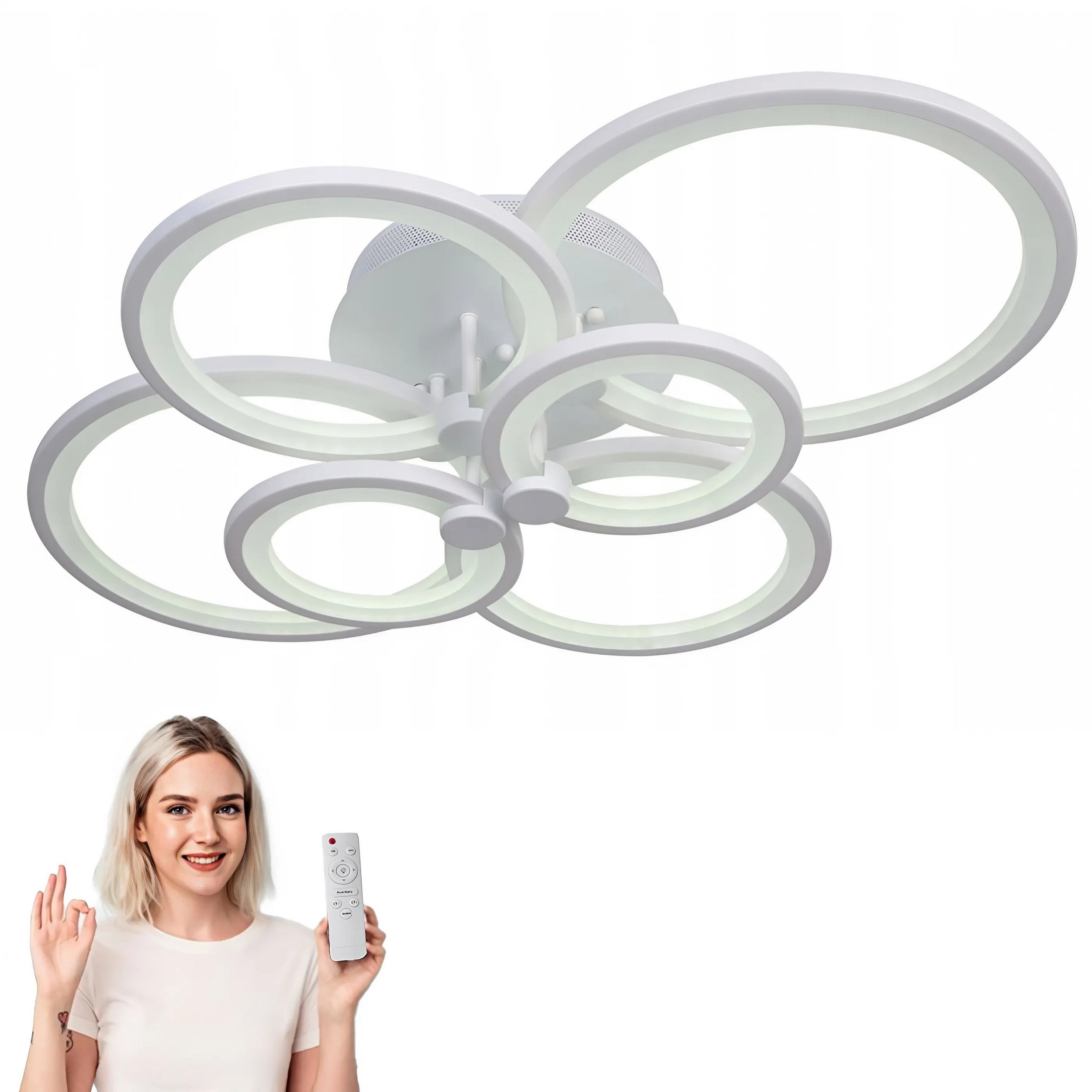 Led Stropná Lampa 72W Biela 6x Ring Stropné Svietidlo Loft Veľká Kruhová Diaľkový Ovládač 3