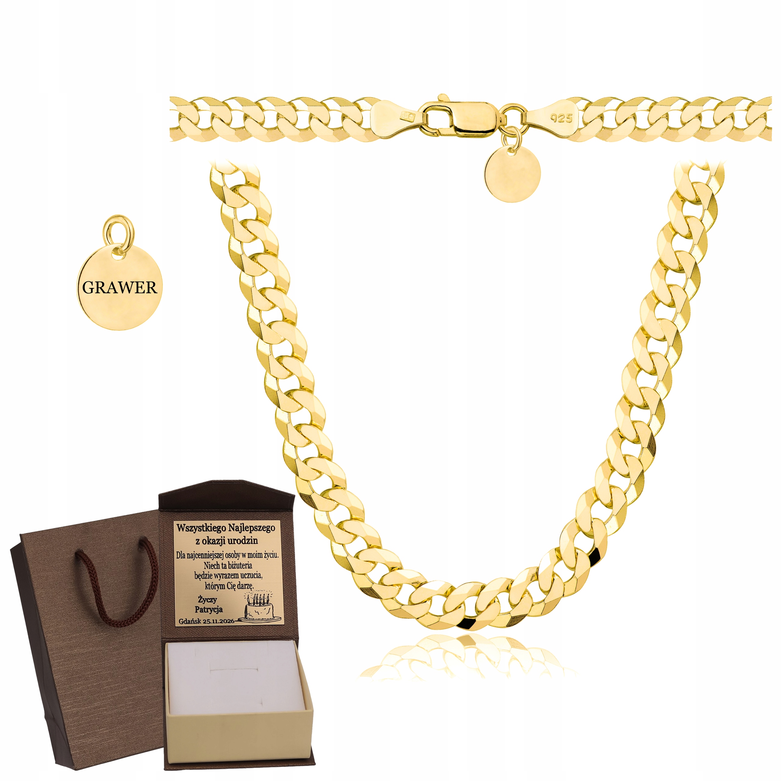 Zlatý Plný Řetízek Pánský Pancr Ryzost 925 585 Pevný Gravírování Bonus