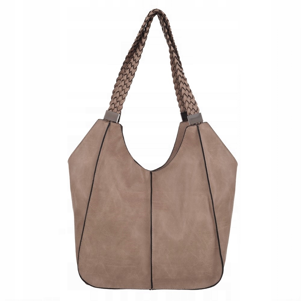 Jgl taupe torebka damska cappuccino shopper plecione rączki torba