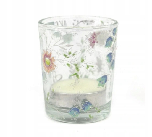 ŚWIECZNIK SZKLANY 6cm TEALIGHT W KWIATY TEALIGHT