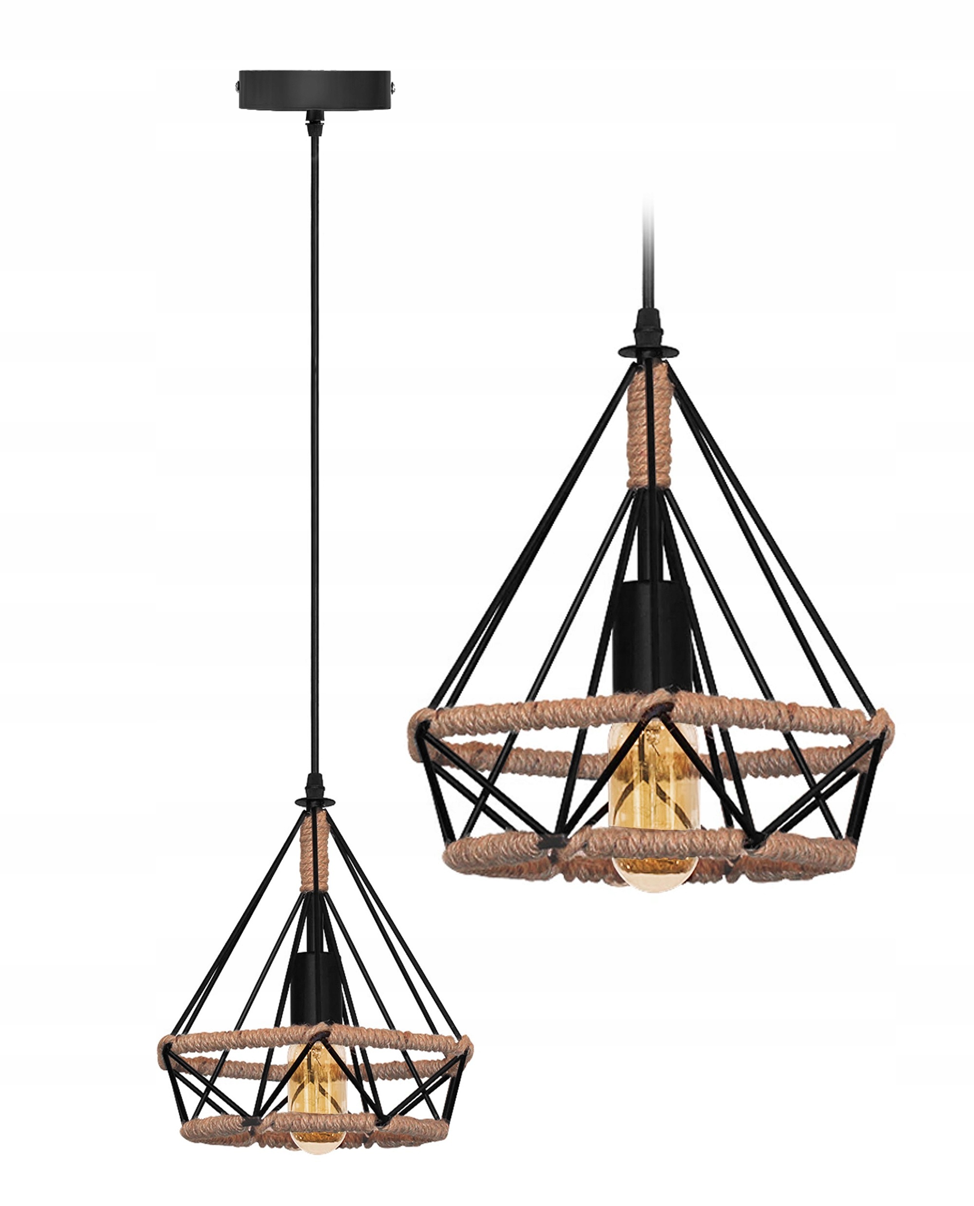 Závěsná lampa Geometrický kovový provázek Boho styl Závit E27 Černá Bronz