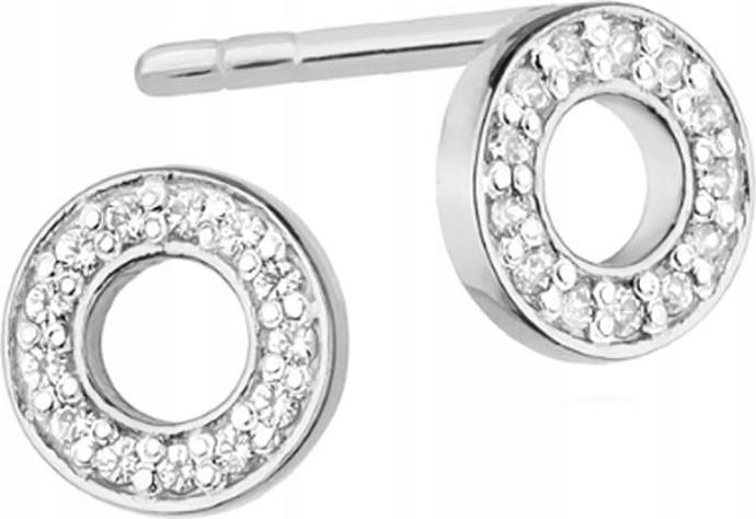 Náušnice z bílého zlata 585, kroužky s diamanty, elegantní vzor pro ni