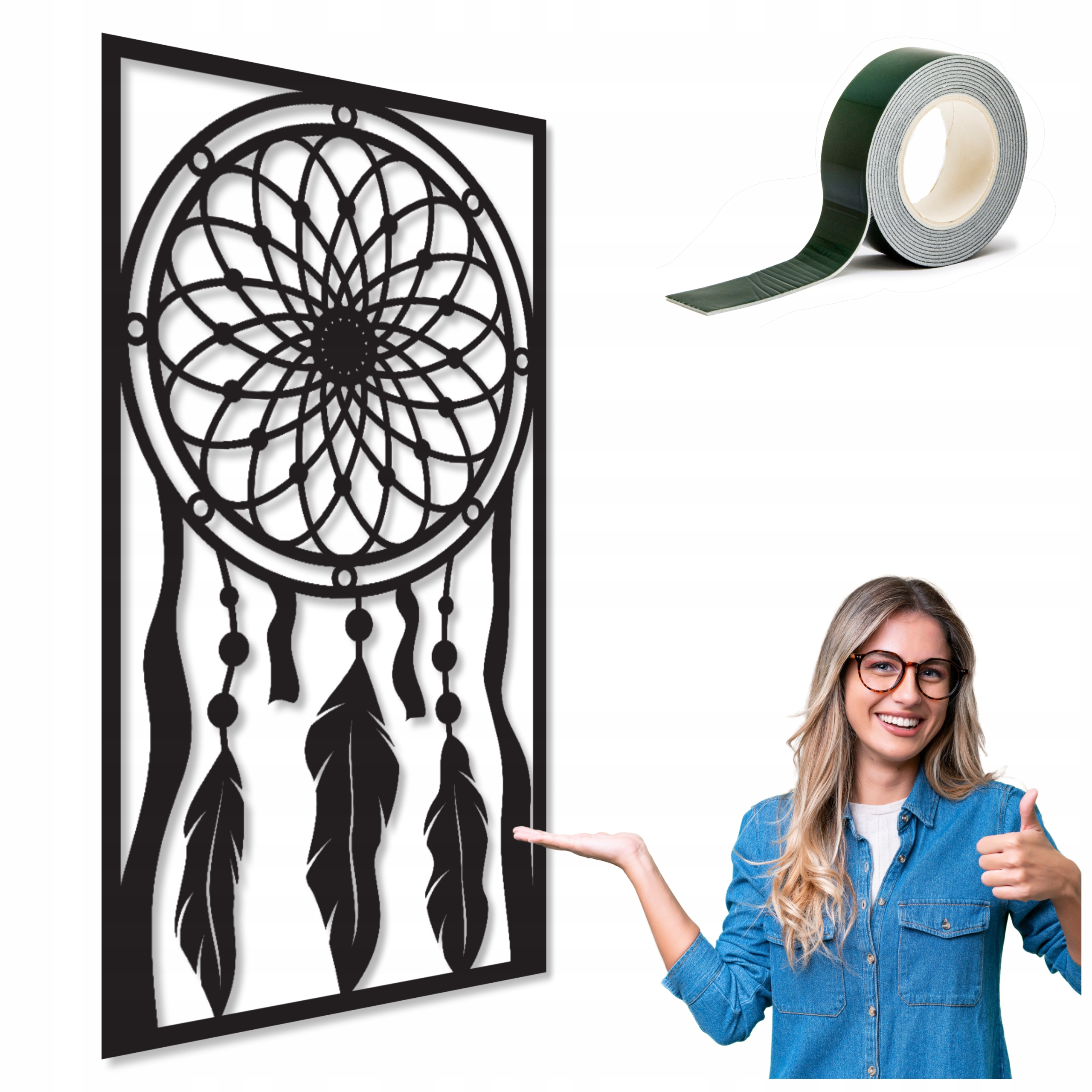 Lapač Snů 70 cm Dřevěný Panel Dřevěná Dekorace Obraz Prolamovaný Triptych XXL