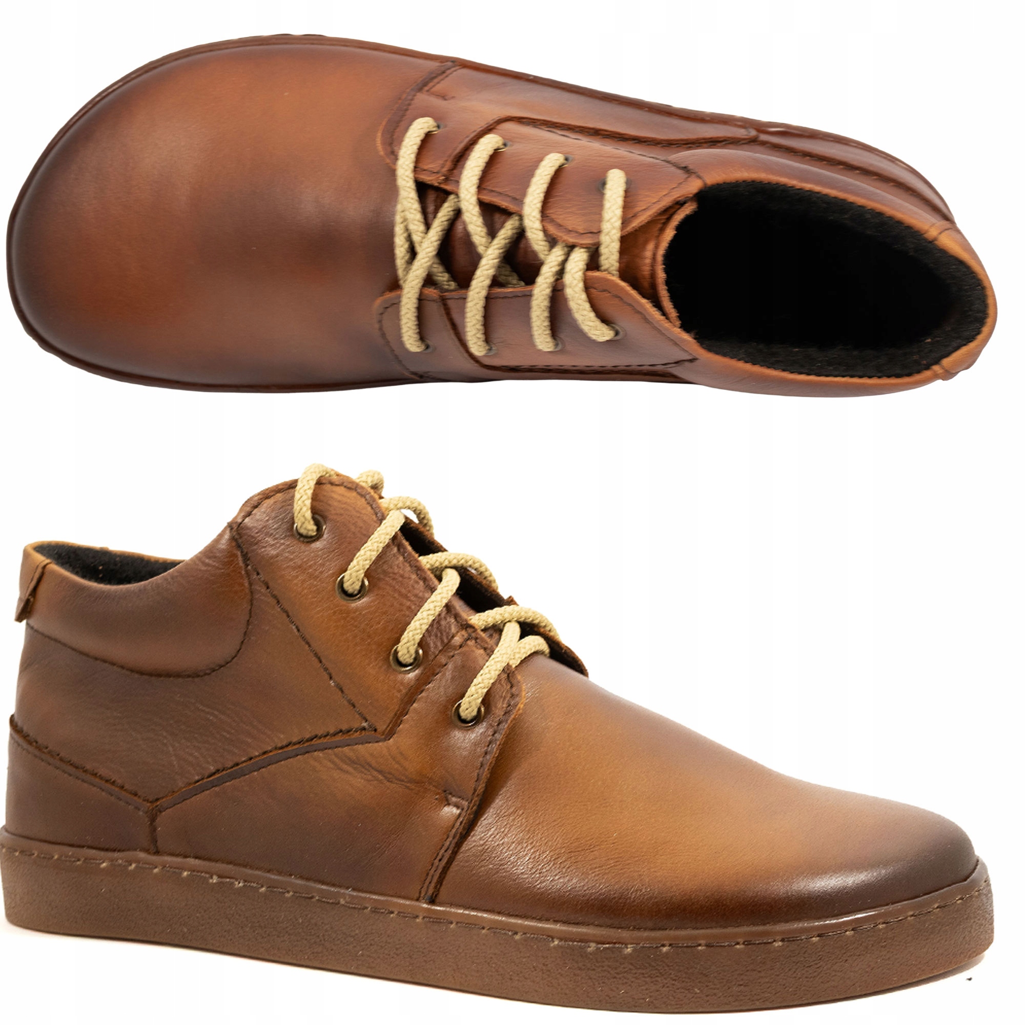 Barefoot Pánské zateplené kožené minimalistické boty 116 světle hnědé, velikost 39