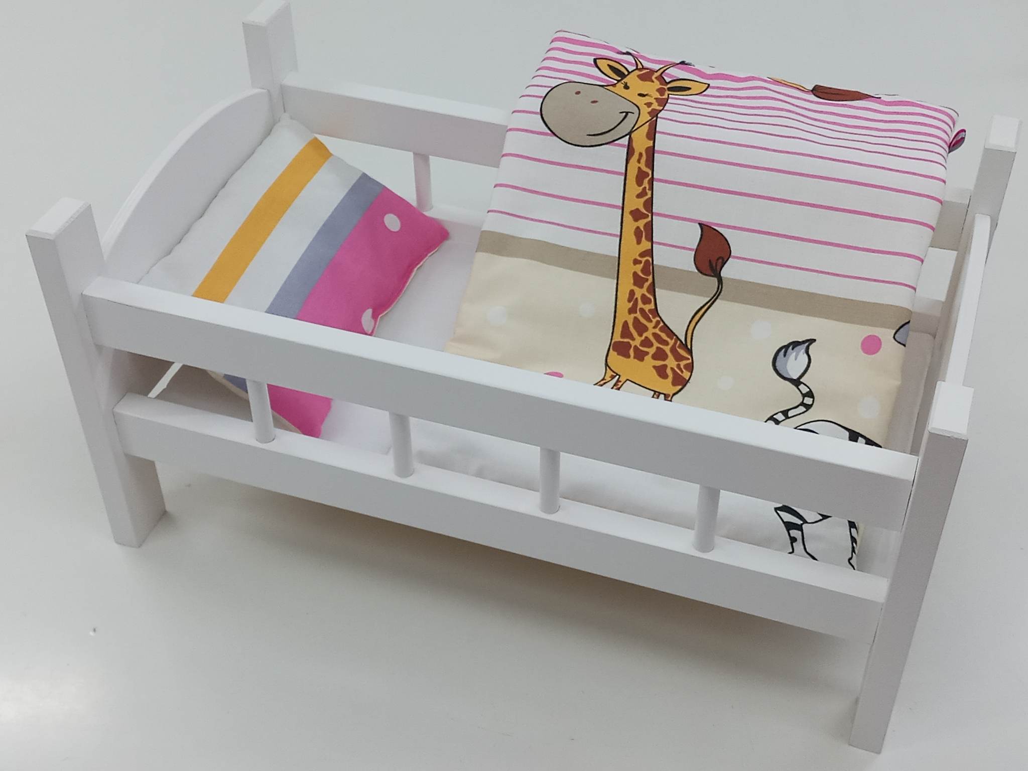 ŁÓŻECZKO DREWNIANE BIAŁE dla lalek + POŚCIEL