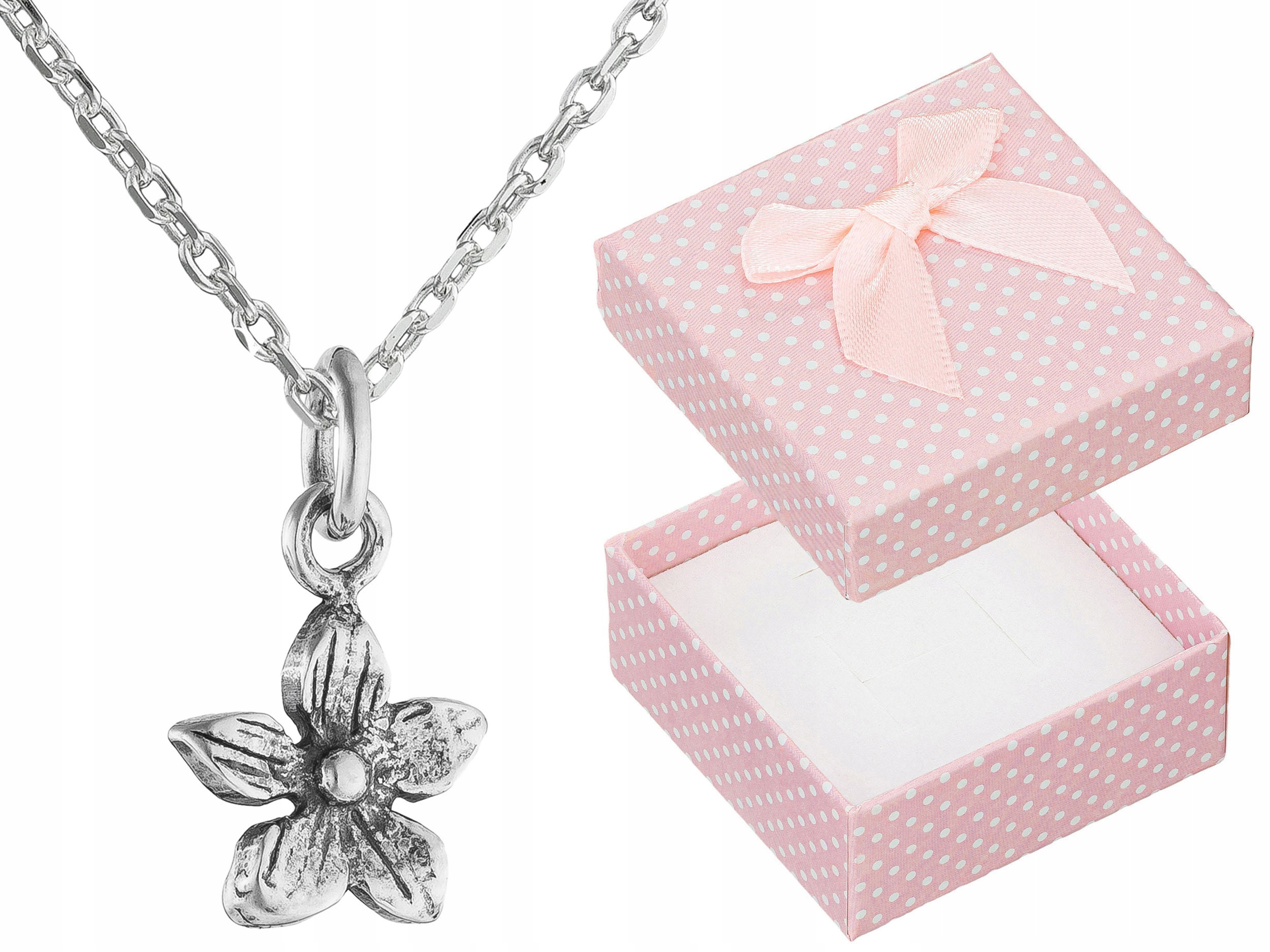 Krátký Stříbrný Dámský Náhrdelník Květina Oxidovaný Květ Choker Ankier 38 Cm