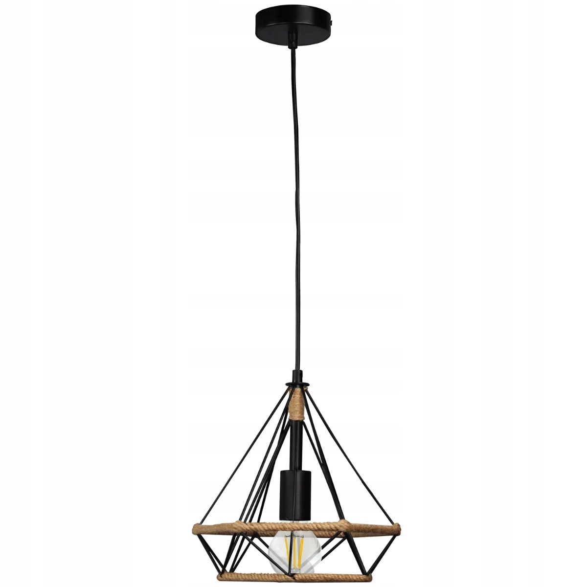 Závěsná lampa černá drátěná sisalová šňůra nad loftový stůl Polux
