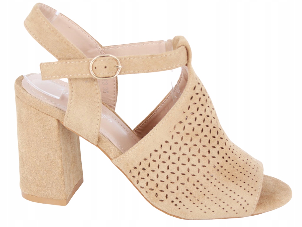 

Botki Peep Toe Ażurowe Sandały Beżowe D7VE633 40