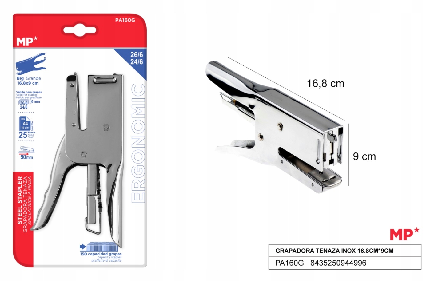 ZSZYWACZ NOŻYCOWY BIUROWY ZSZYWKI INOX PA160G MP Marka MP