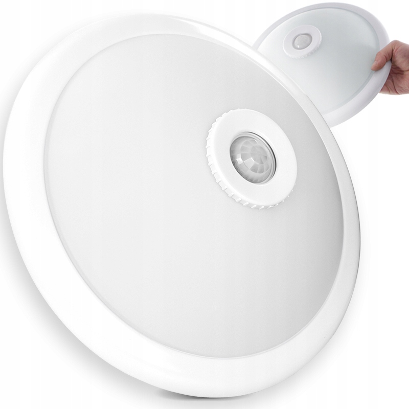 Okragły Biały Plafon Led Sufitowy Natynkowy Panel Czujnik Ruchu 30cm 2xE27