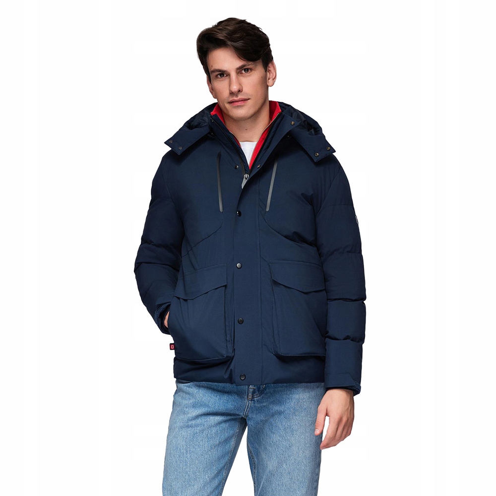 Zimní pánská bunda s odepínací kapucí tmavě modrá V1 OM-JAHP-0306 vel. XXL