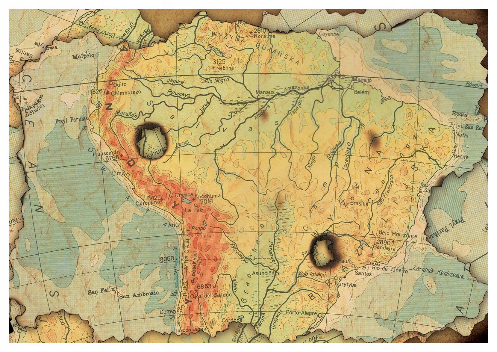 Fototapeta Jižní Amerika retro mapa vinyl geografie 208x146 hory lepidlo