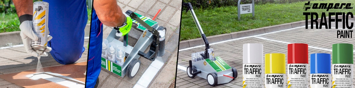 AMPERE Farba drogowa do malowania jezdni linii pasów 500ml 48szt. + wózek Stan opakowania oryginalne