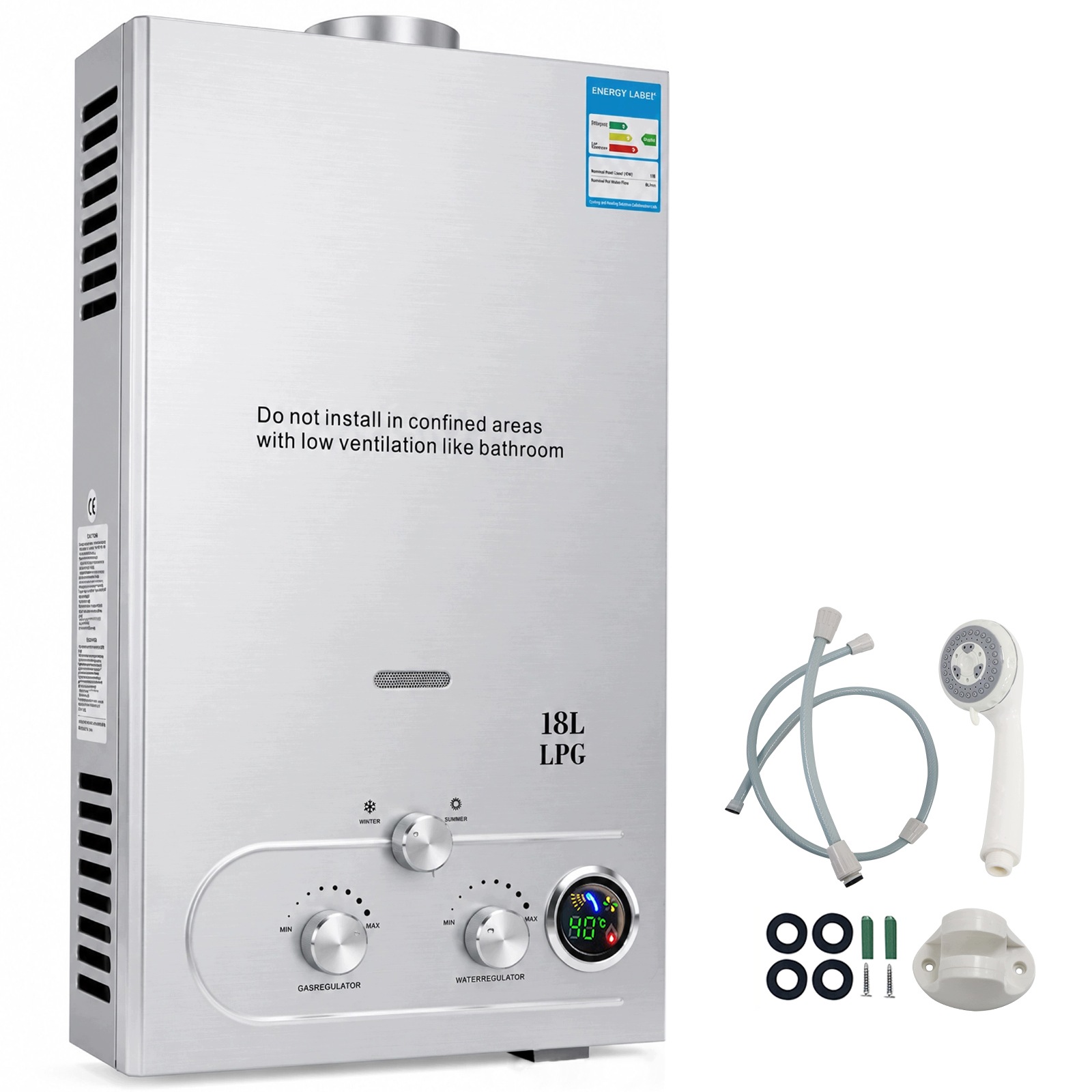 Przepływowy podgrzewacz wody 36kW 18L/min na gaz Lpg propan-butan