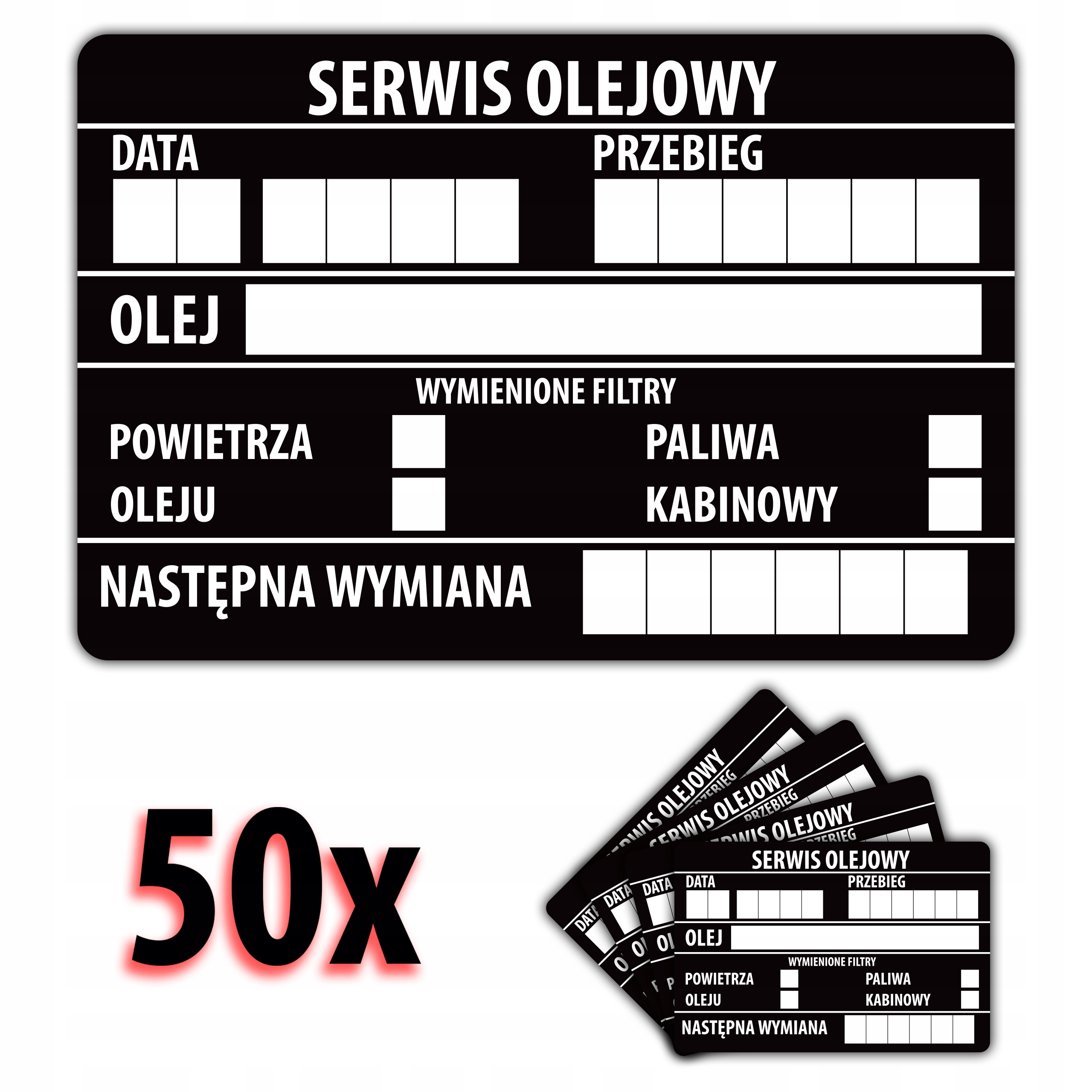 Naklejka serwisowa Wymiana Oleju 60 x 90 mm 50 szt.