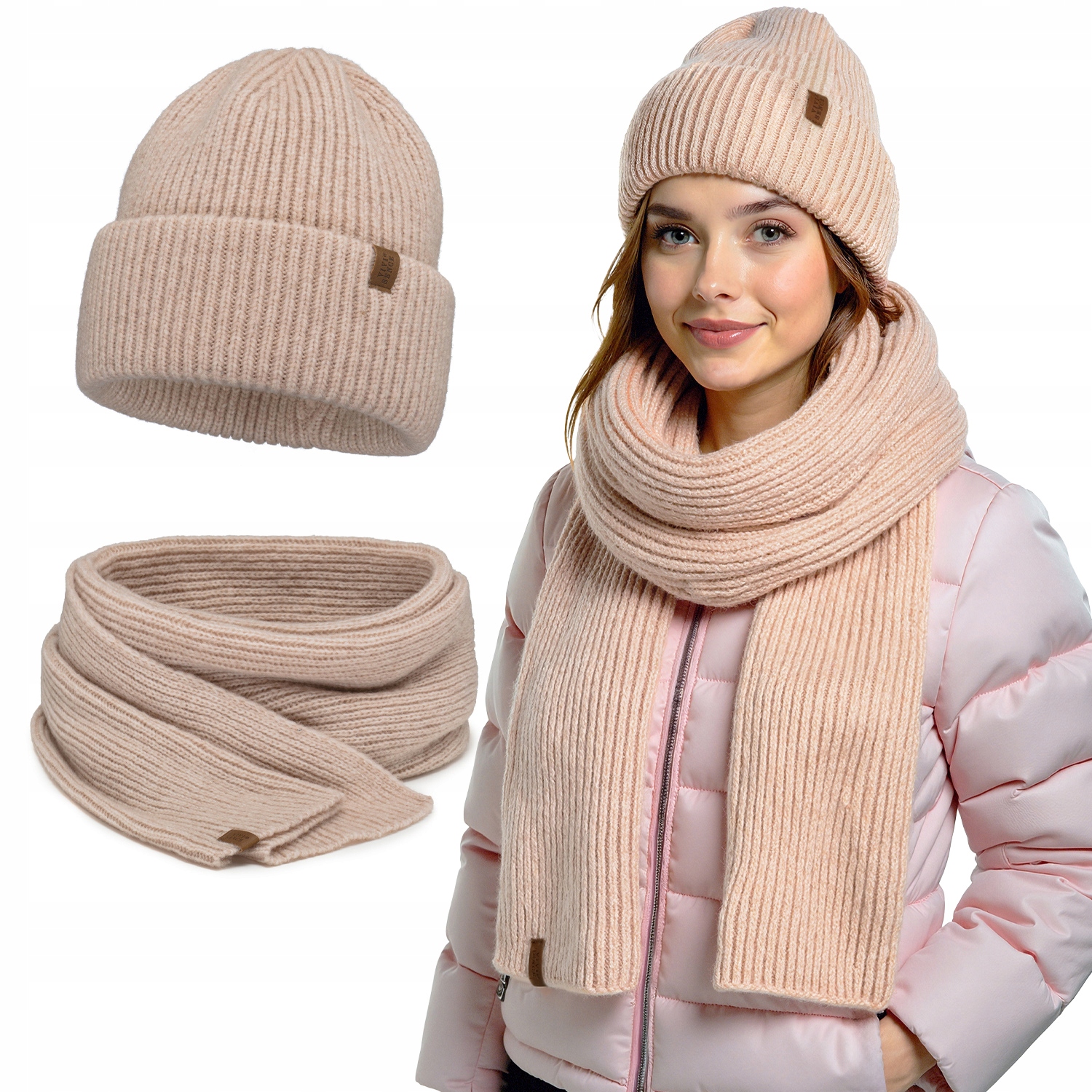 Vivisence 70113 Kmpl béžový teplý komplet merino vlna Šátek Čepice