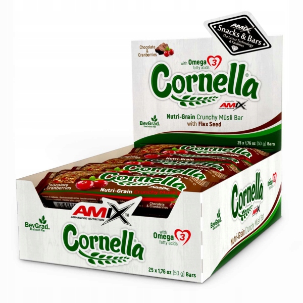 25x Cornella Crunchy Muesli Bar 50g choco cranberries