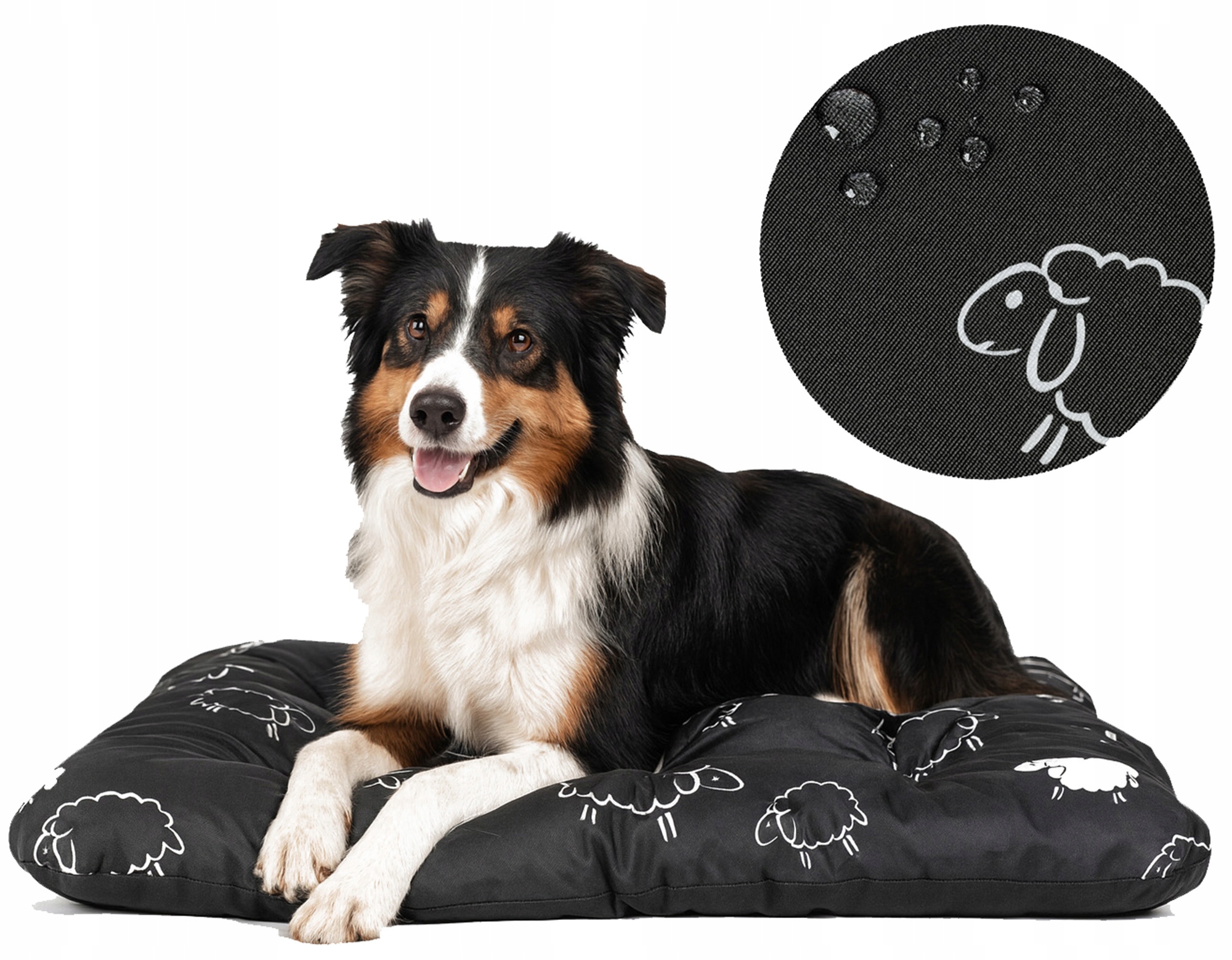 Levně pelíšek psího Polštář 100x70 černý s potiskem oveček – Voděodolný, Pohodlný