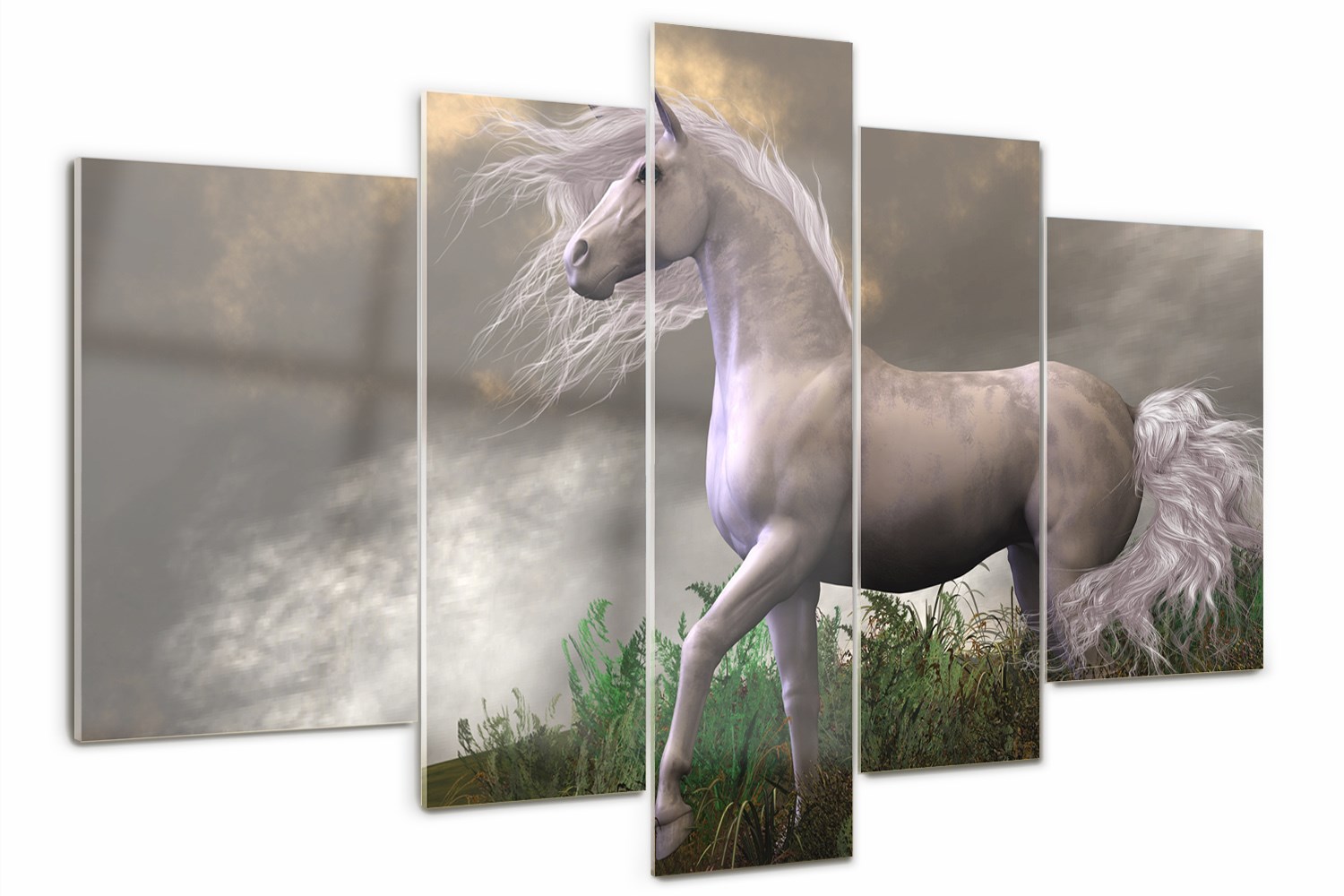 Foto Obraz skleněný polyptych Šedý jednorožec