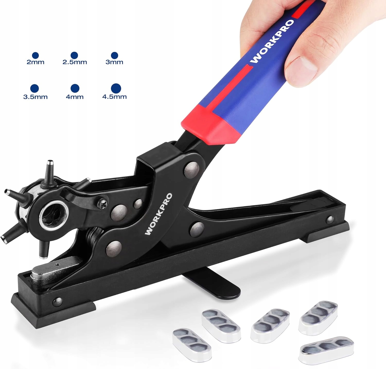 Workpro Kožený děrovač – 6 velikostí, stolní, pro opasky a obojky