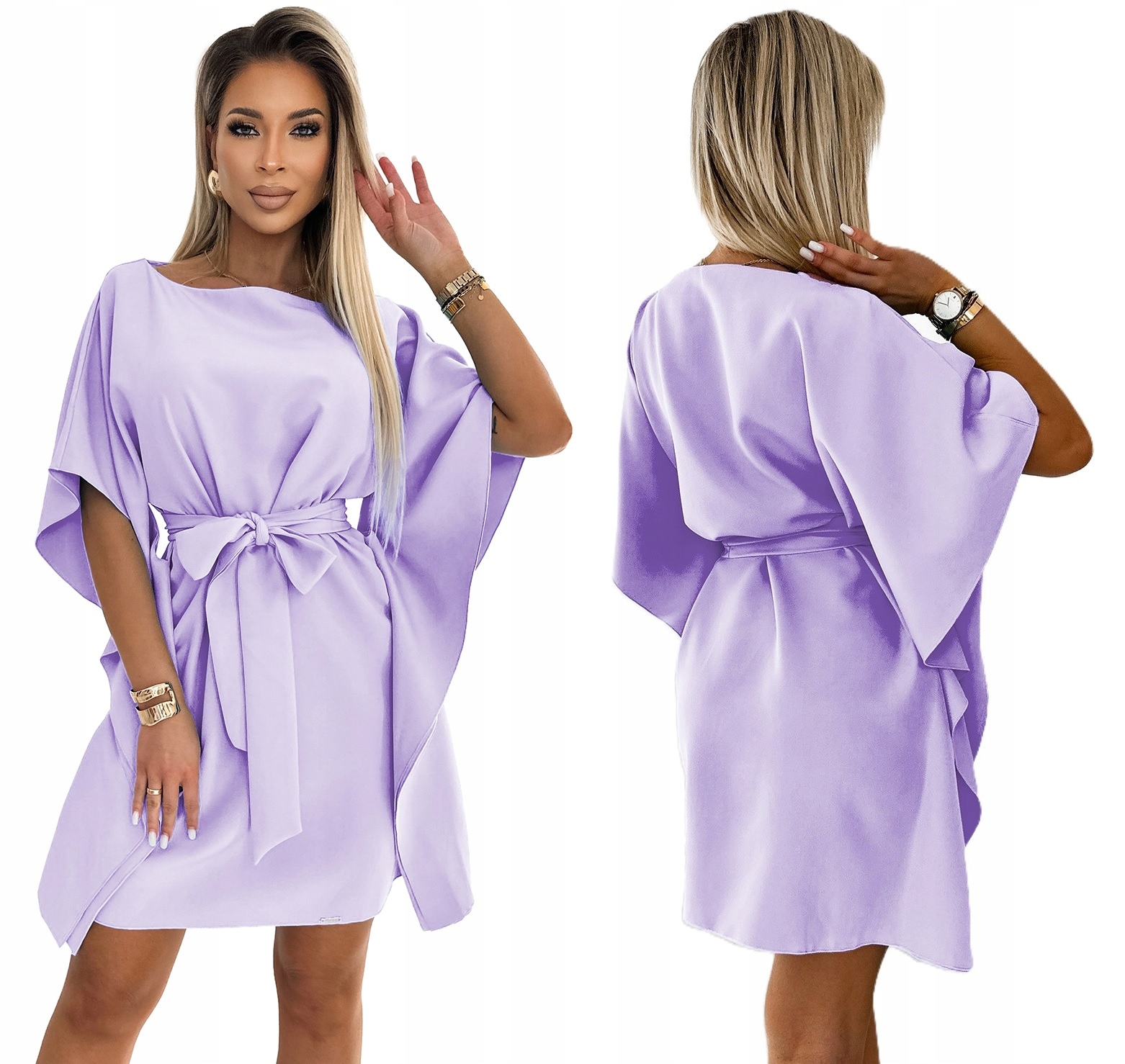 Volné Zavazovací Šaty Motýl Asymetrické Vřesové Rukávy 2XL/3XL