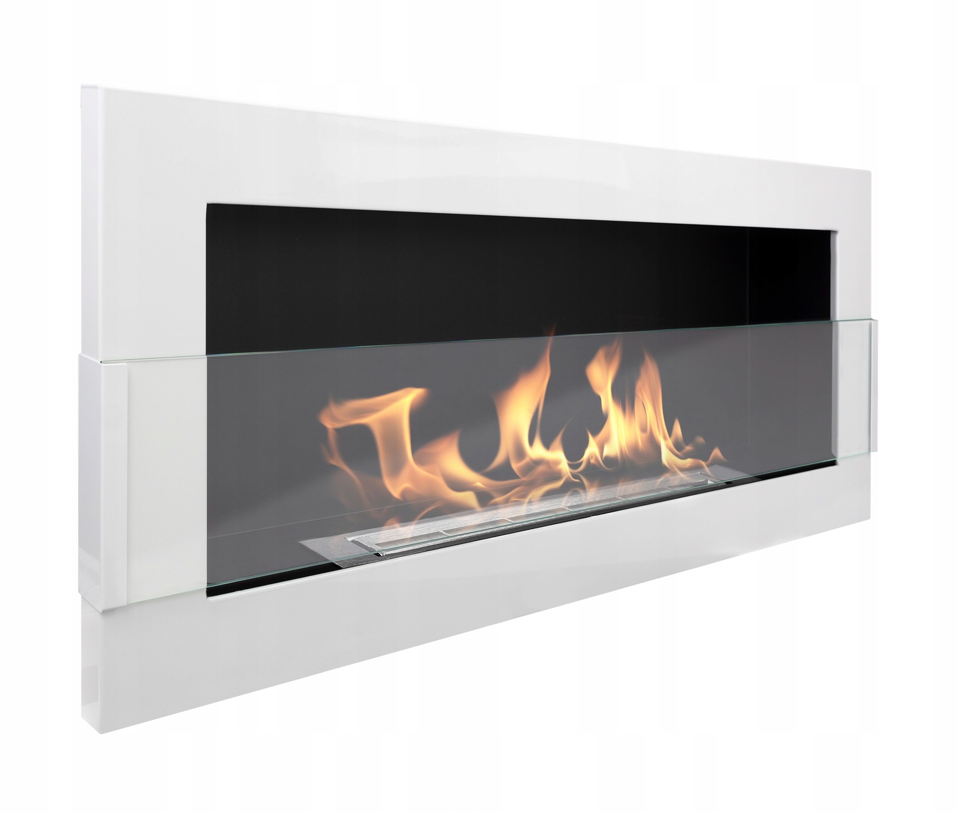 Závěsný Biokrb Se Sklem 900X400, Bílý Lesk, Na Biopalivo, Bez Komínu