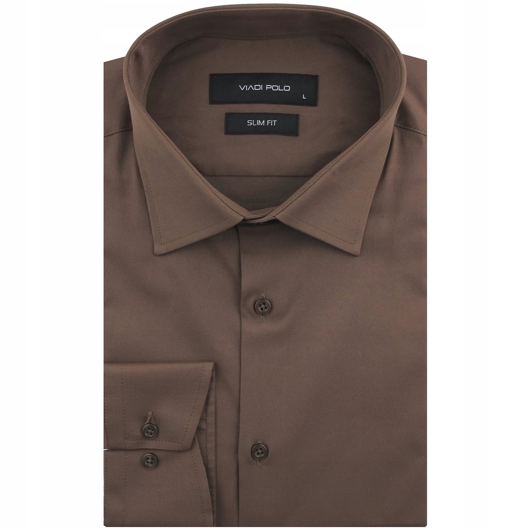 Koszula Męska Wizytowa do garnituru gładka brązowa Slim Fit L081